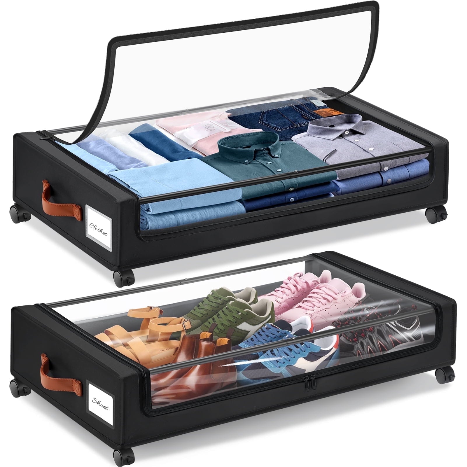 Livhil Under Bed Storage with Wheels, 2Pack Under Bed Storage Containers, Under Bed Shoe Storage and Bins (Black)