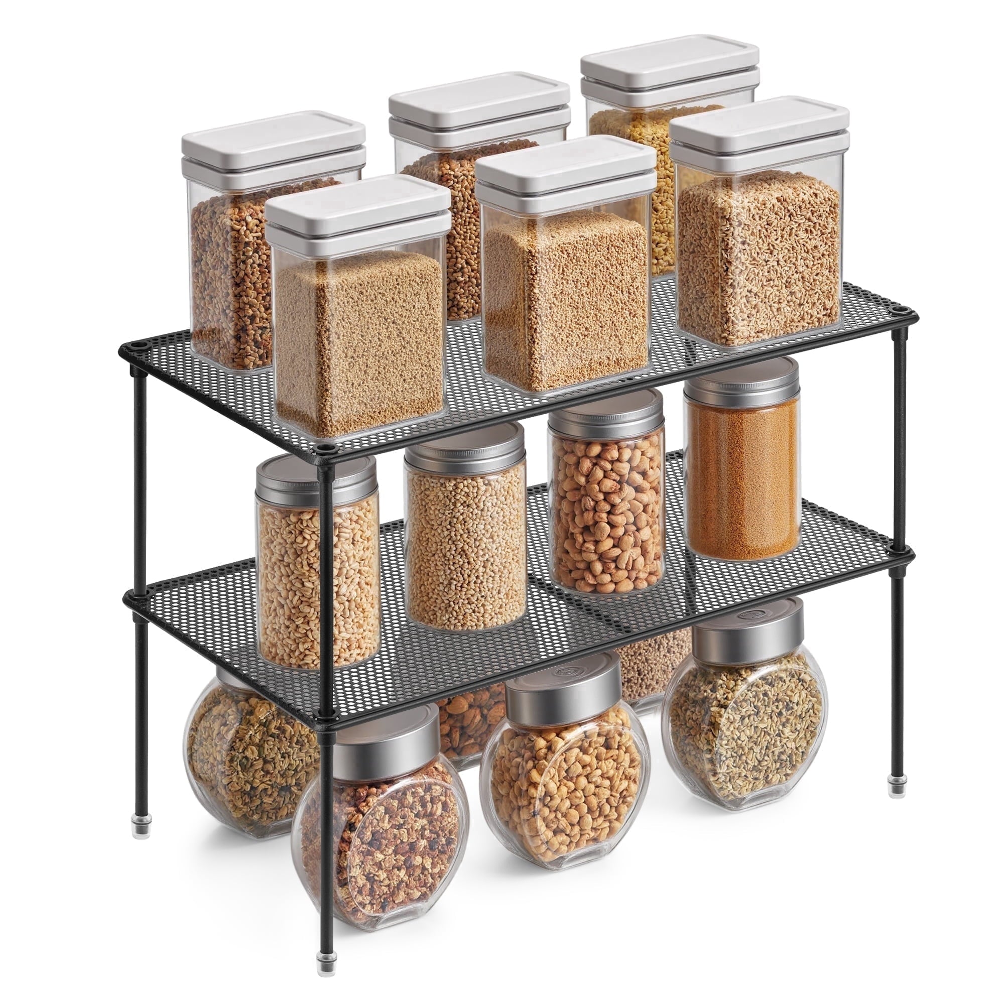 Cabinet Organizers Shelf, Kitchen Stackable Storage Rack for Spice, Plate, Black, 2 Count