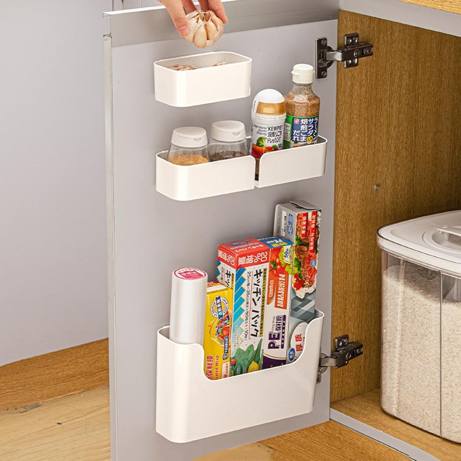 Adhesive Cabinet Door Organizer Storage 4 Pack, Door Rack Shelves Holder for Sink Kitchen Bathroom RV Pantry Bedroom ...