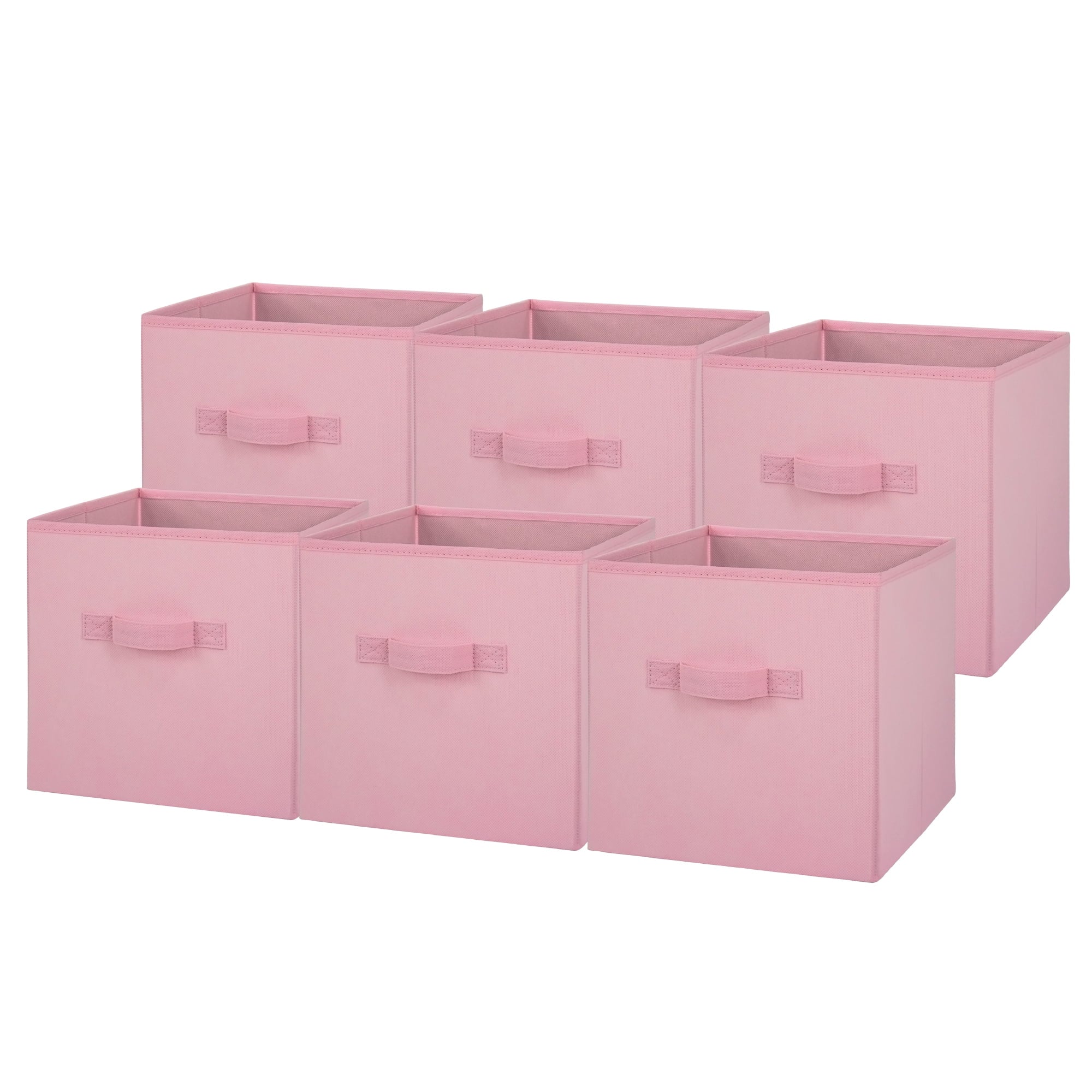 Collapsible Cube Fabric Storage Bins (10.5" x 10.5"), 6 Pack, Pink Puff
