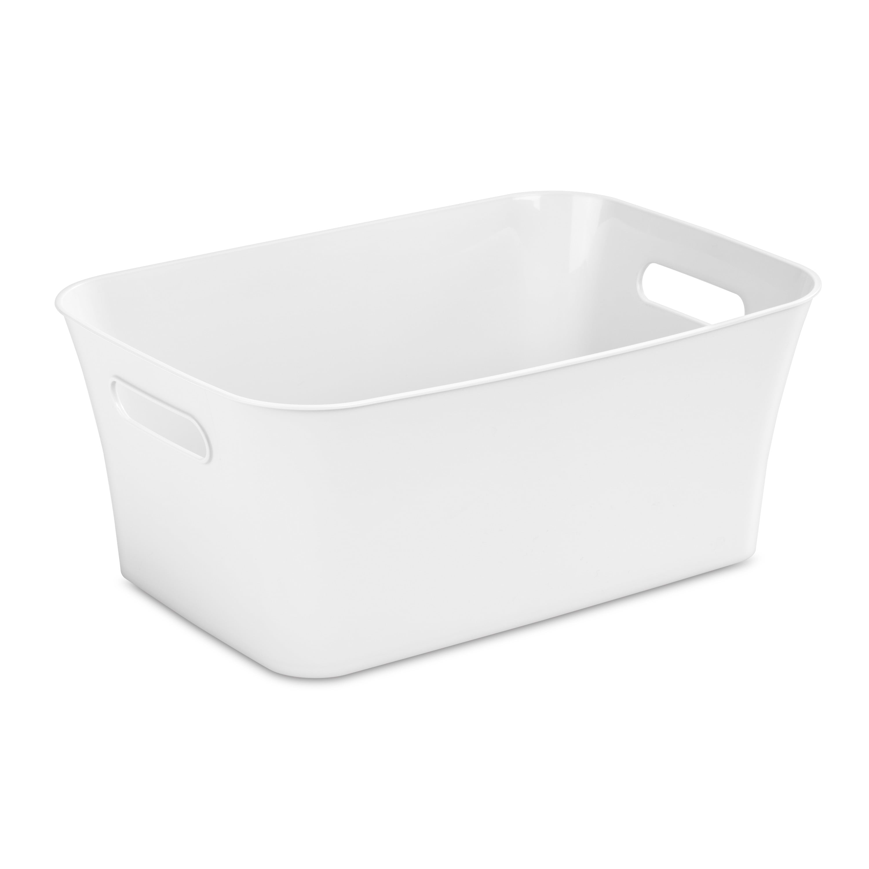 Medium White Plastic Storage Bin, 13.8 in x 9.5 in x 5.8 in