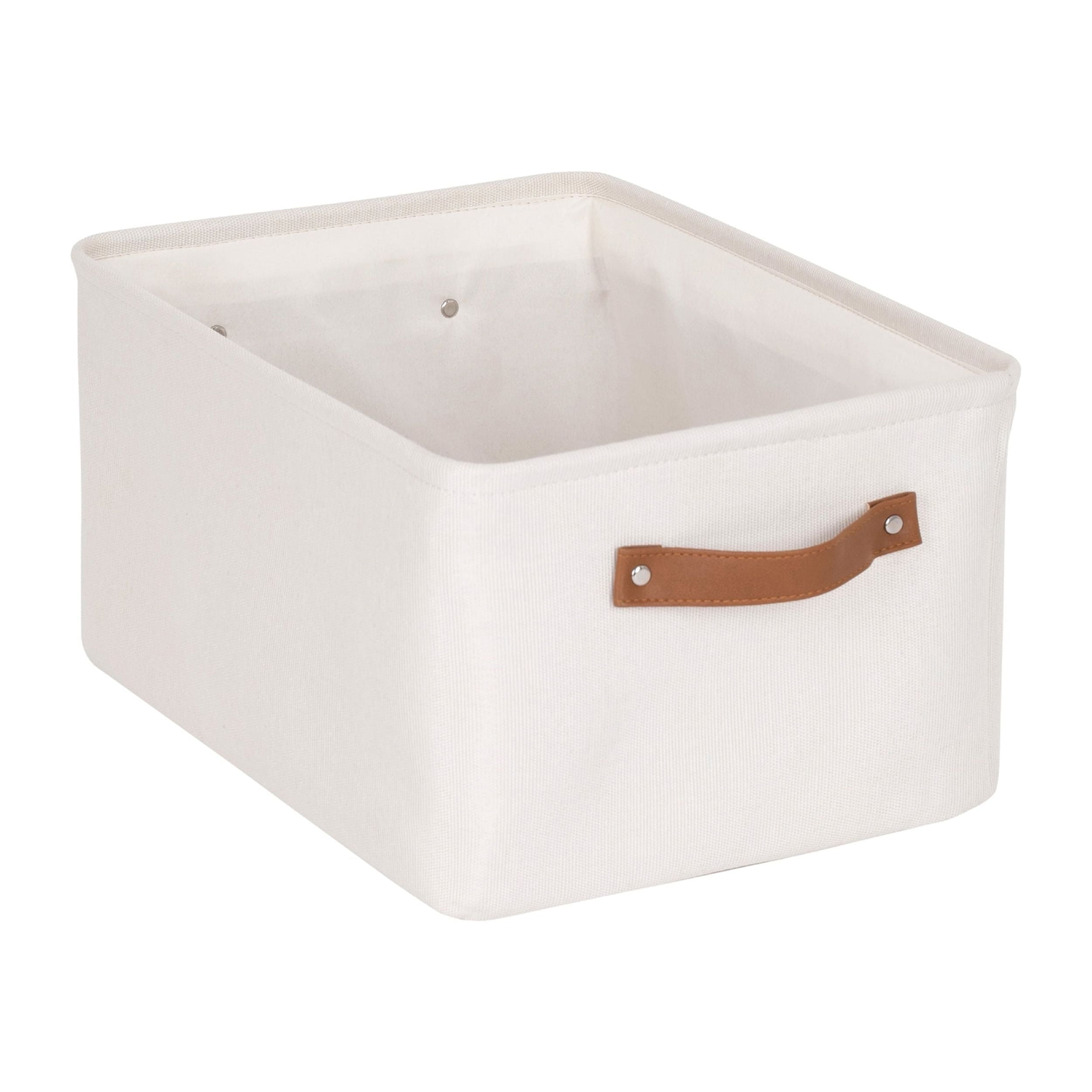 Mainstays Natural Canvas Fabric Decorative Storage Basket with Handles, 15 in x 8 in x 11 in