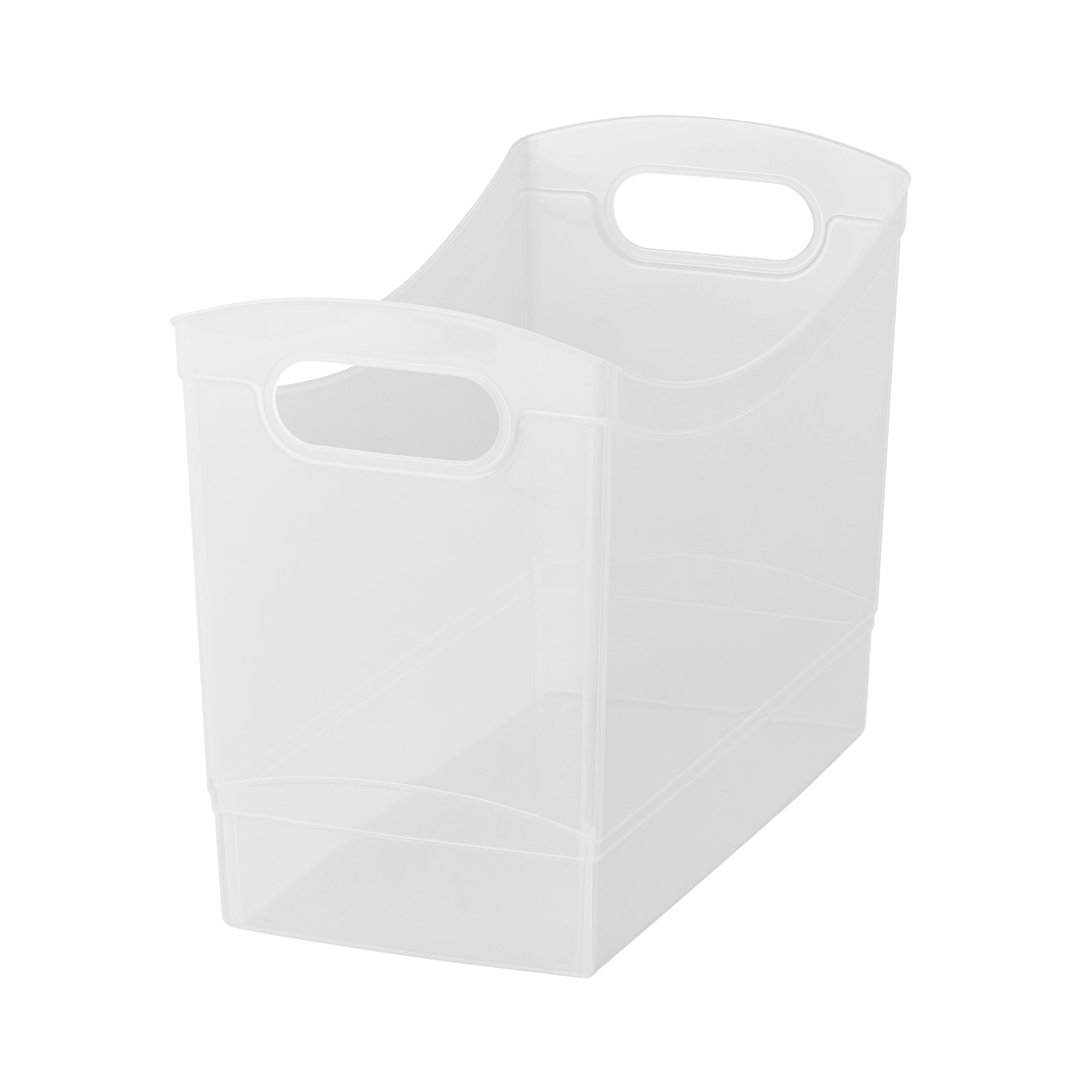12 Qt Clear Plastic Storage Bin Organizer with Carrying Handles, Narrow Rectangular Utility Container for Pantry, Clo...
