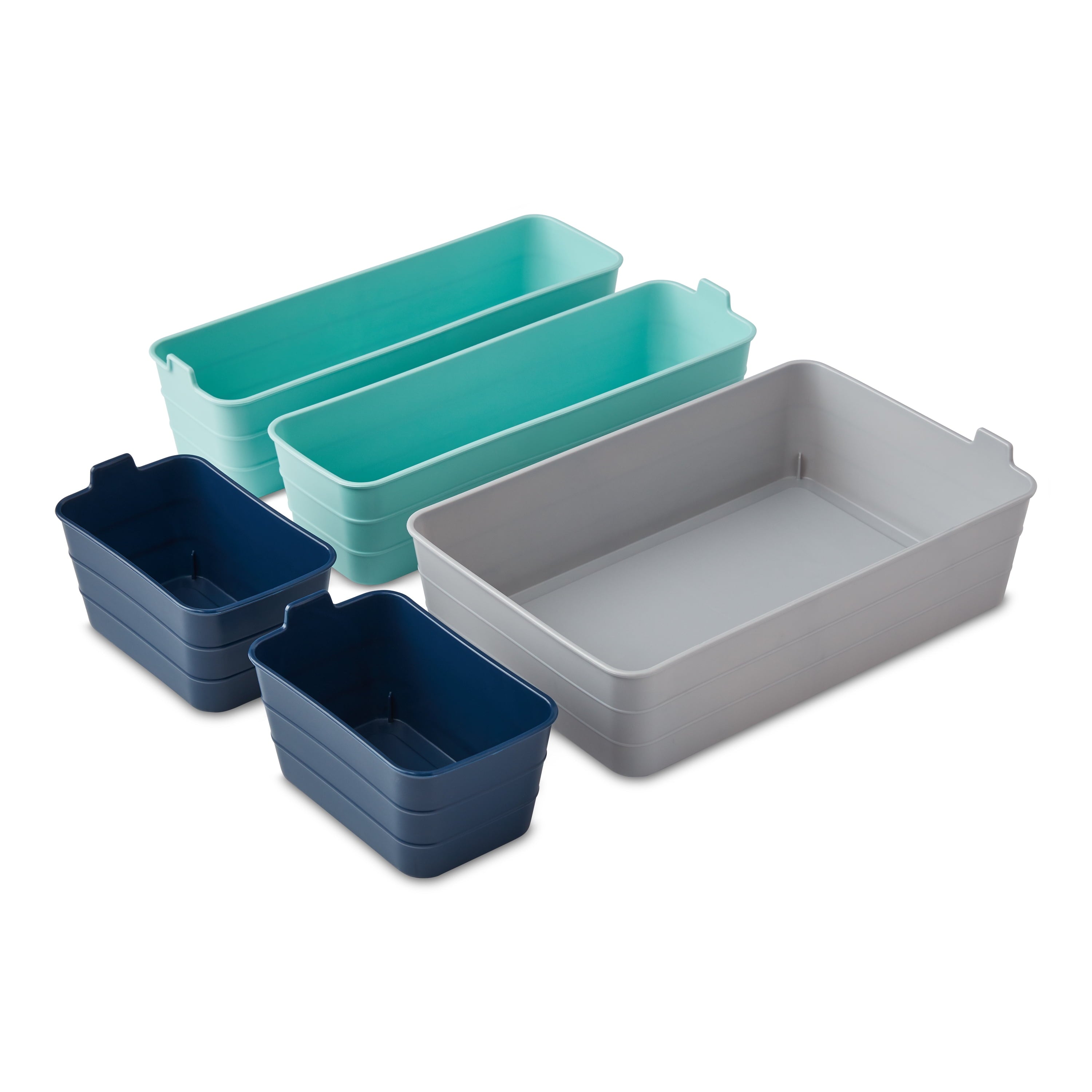 Set of 5 Flexible Drawer Storage Organizers, Navy Teal Gray, Case of 6, 30 Piece