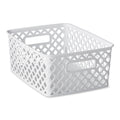 Small White Decorative Plastic Storage Basket, 10 in x 8 in x 4 in