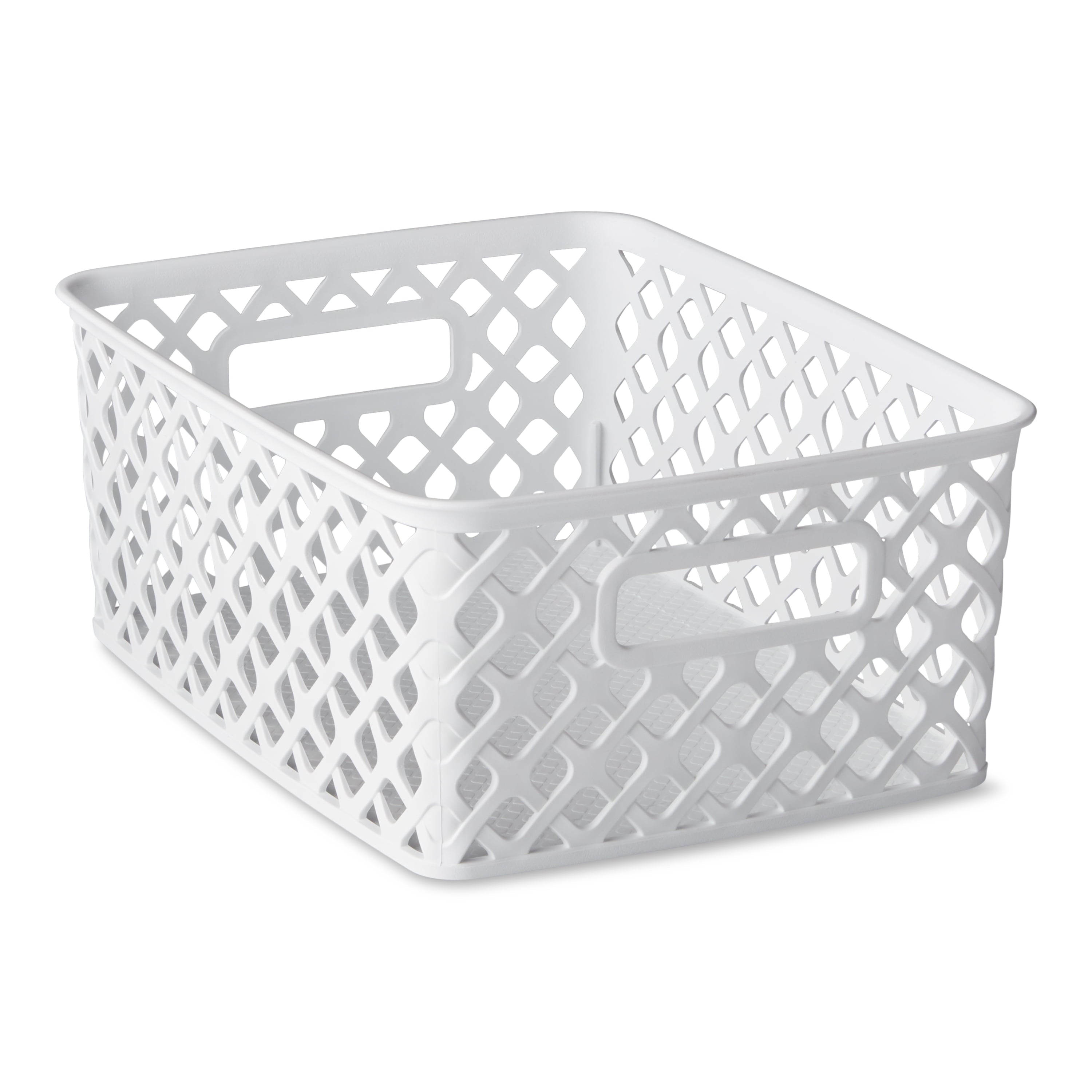 Small White Decorative Plastic Storage Basket, 10 in x 8 in x 4 in