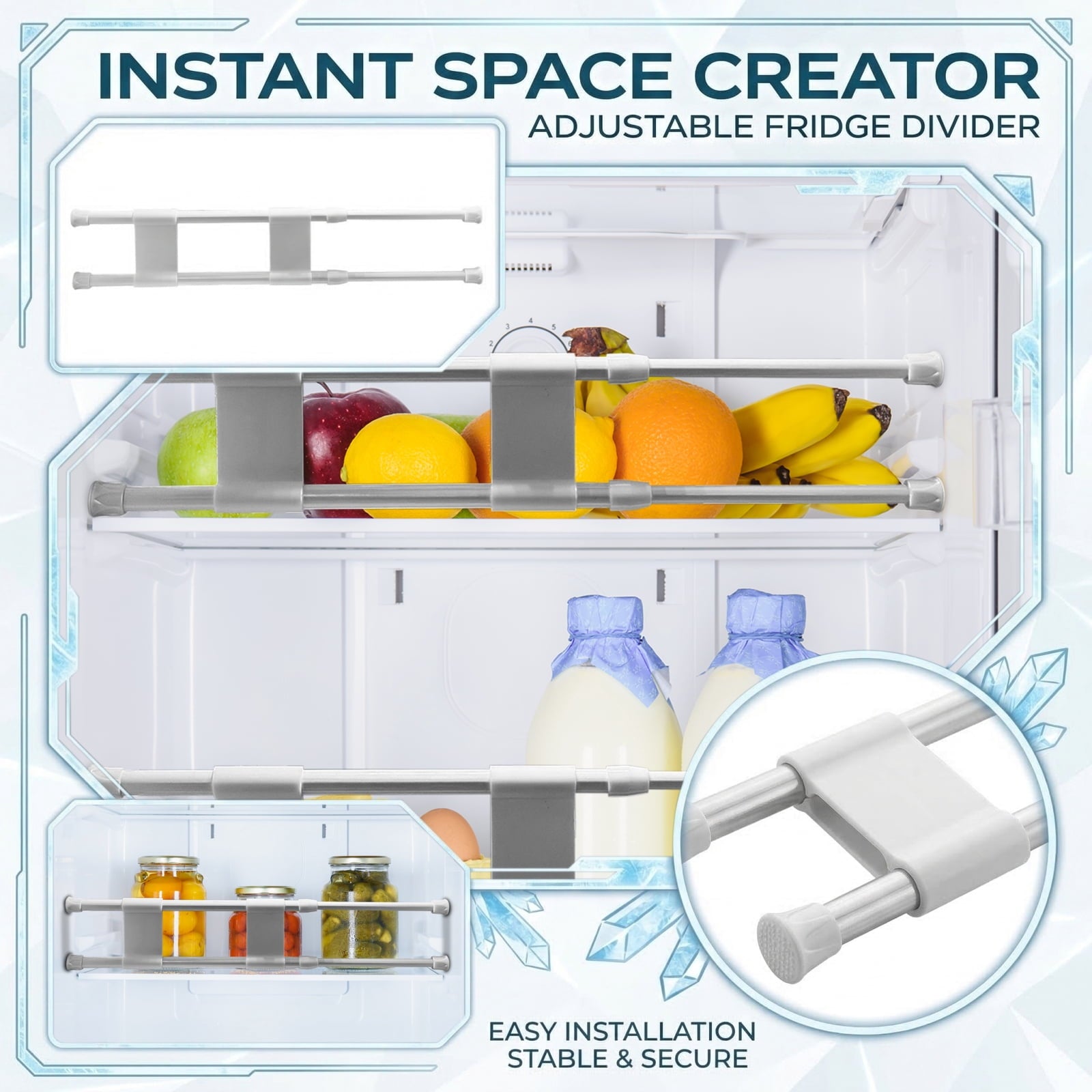 Plastic Storage Organizer, No Drill Shelf, Adjustable Storage Shelves, 15to28 In, White, Kitchen Cabinet Gaps, Organi...