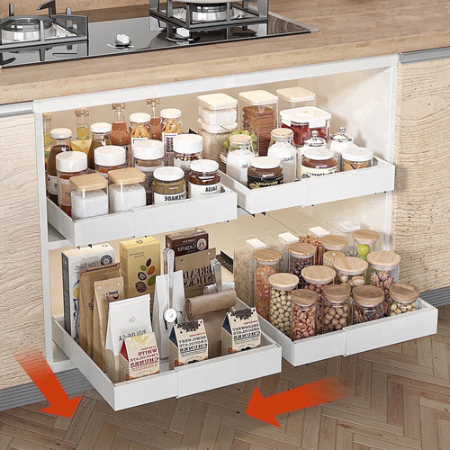 Acztne Pull Out Cabinet Organizer Expandable (13''-19''), 21" Deep Heavy Duty Slide Out Drawers for Kitchen, Pantry, Bathroom, Under Sink St