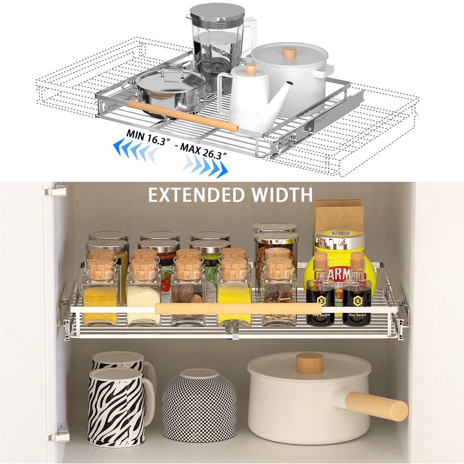 Pull Out Drawer Cabinet Organizer, Expandable Slide Out Storage Shelves - Heavy Duty, for Cabinets, Under Sink and Wa...