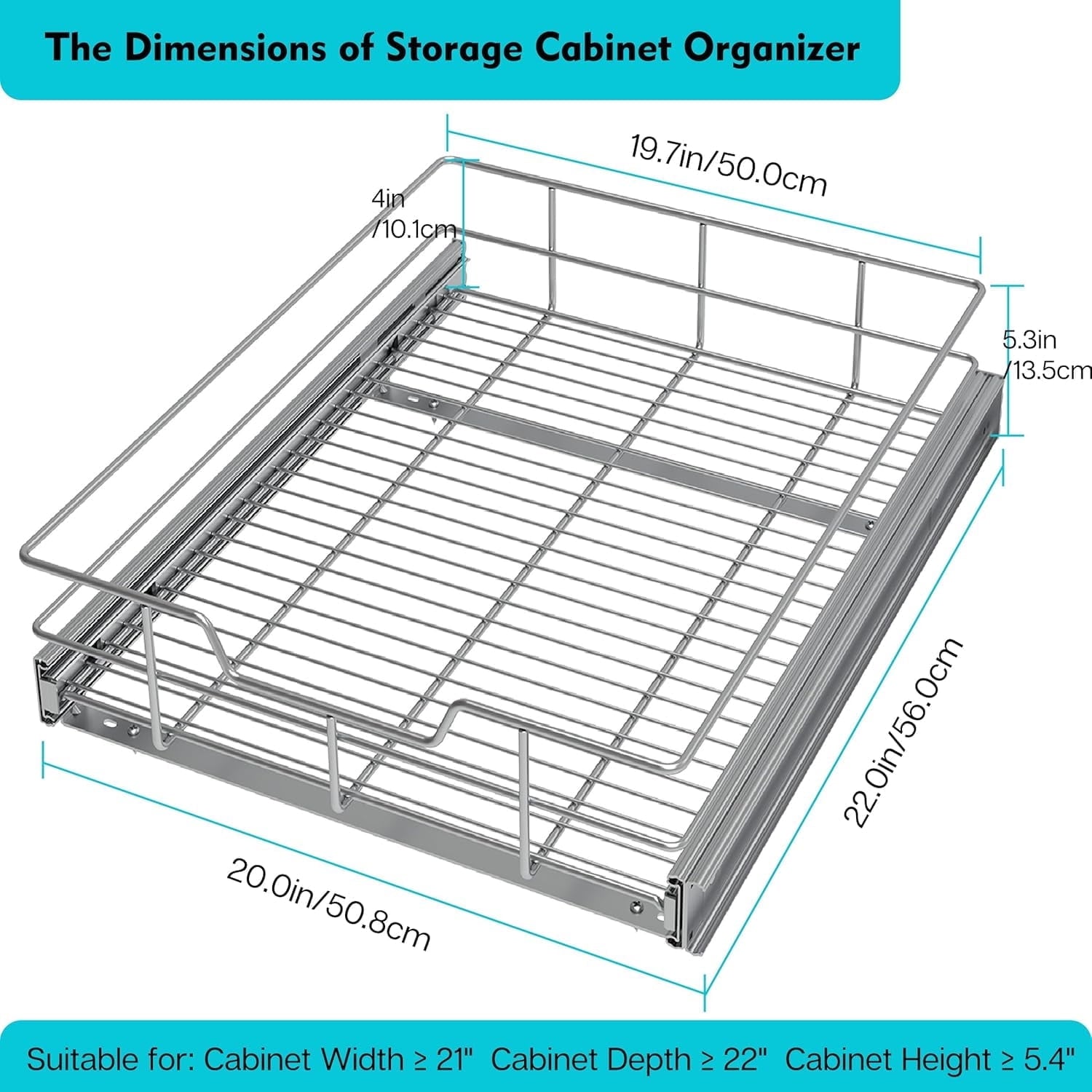 STORING Pull Out Cabinet Organizer 20" W X 22" D, Slide Out Drawers for kitchen organizers and storage, Capacity Heav...