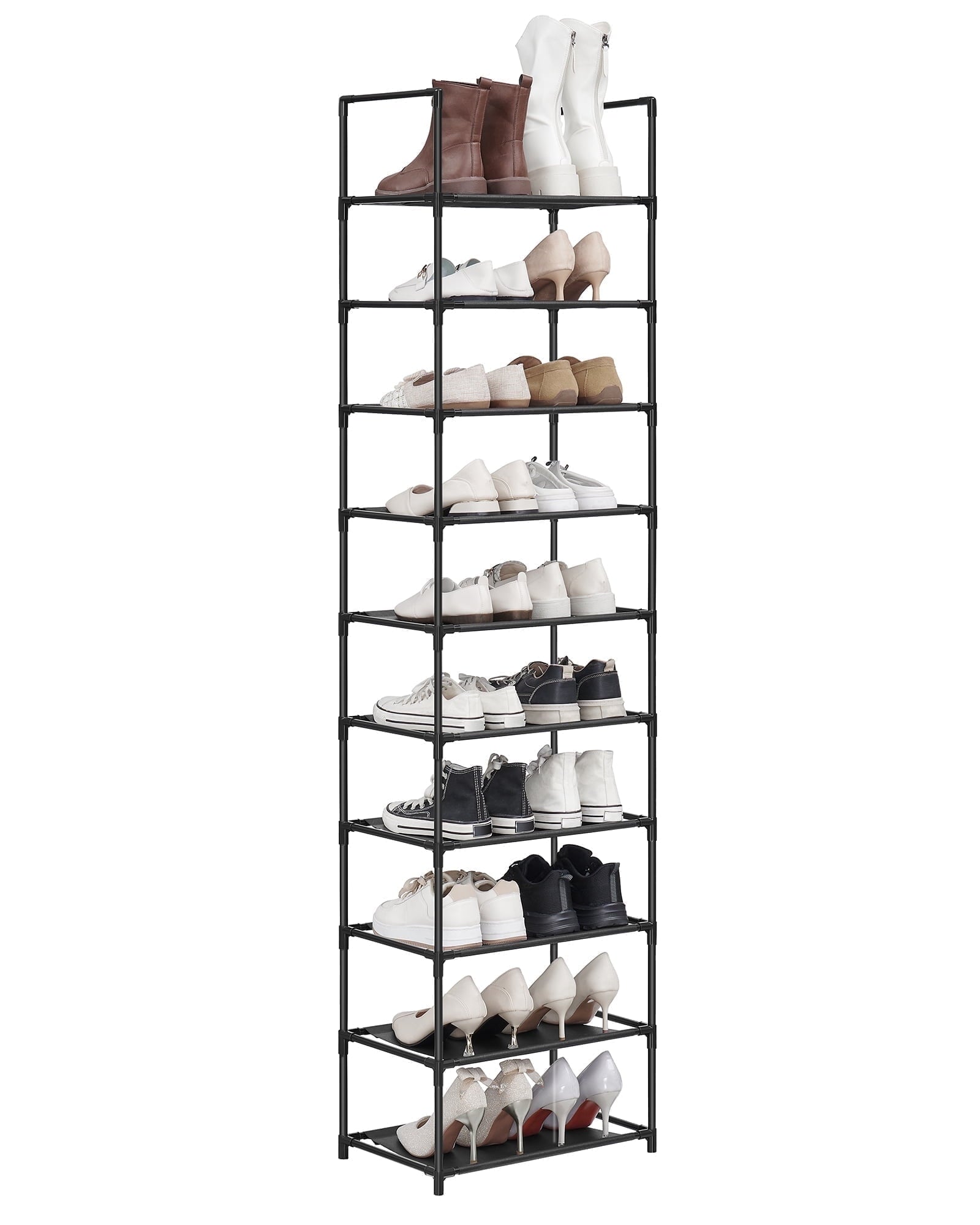 Shoe Rack, 10 Tier Shoe Shelf, Shoe Storage Organizer,Metal Frame, Non-Woven Fabric Shelves, for Entryway, Bedroom, B...