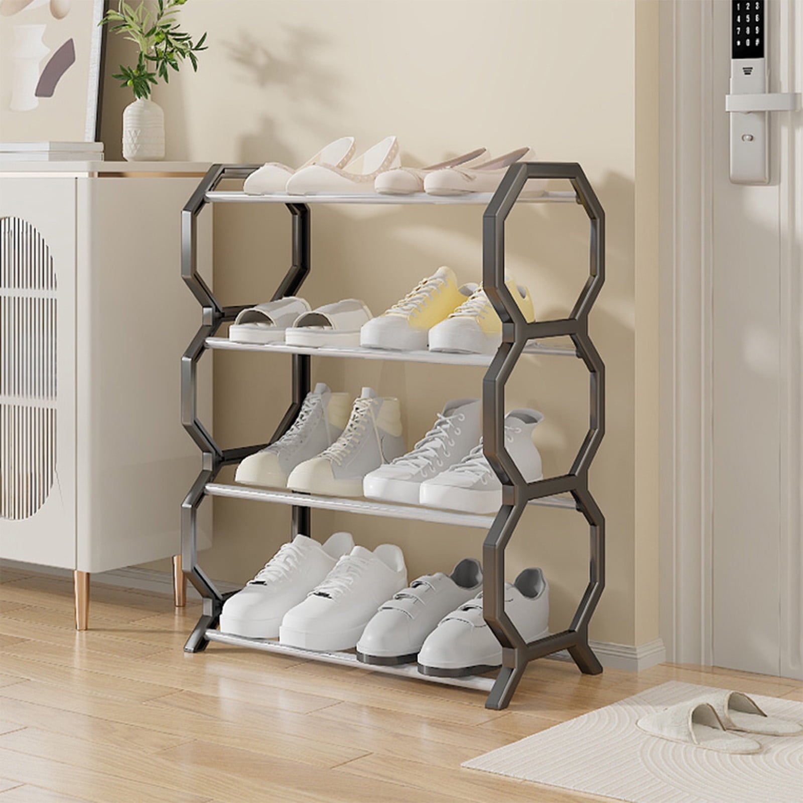 Shoe Rack, 4-Tier Shoe Storage Rack with Thickened, Sturdy Shoe Organizer for Bedroom Entryway and Front Door Entrance