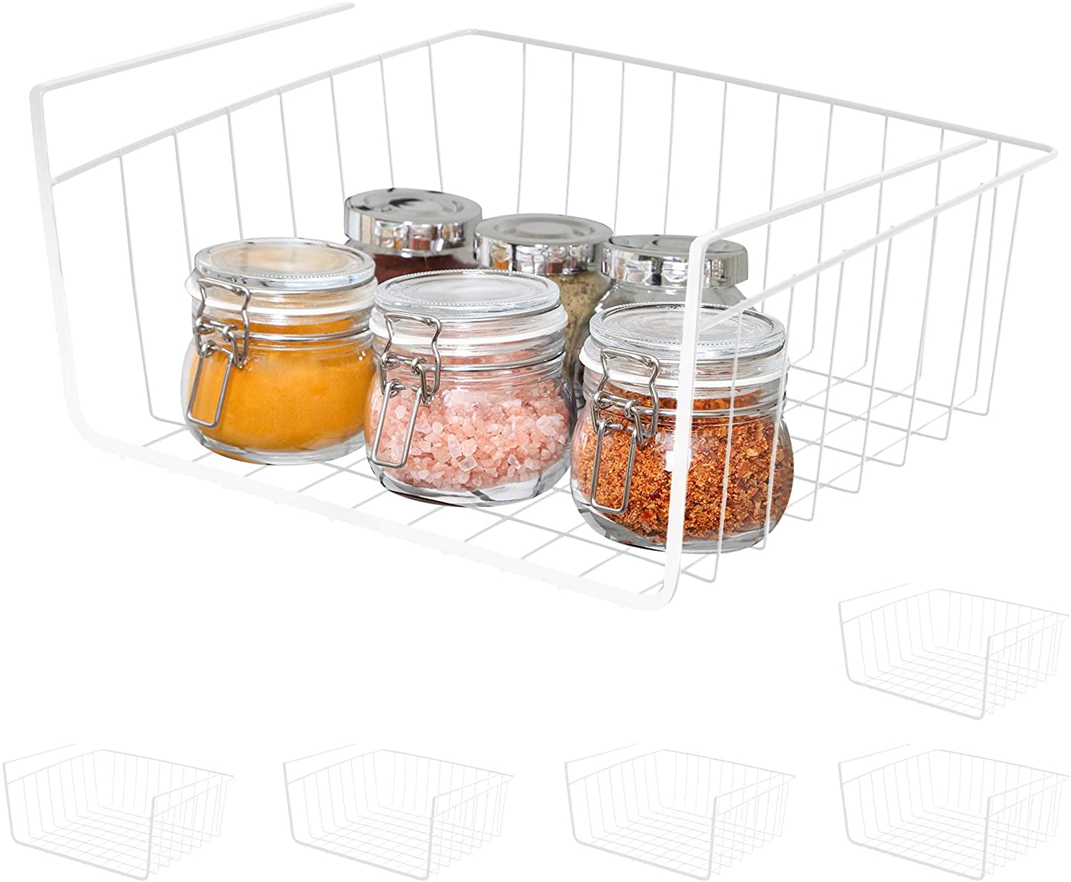 Undershelf Storage Basket - Set of 6 - Small - Snug Fit Arms - Steel Metal Wire Frame - Rust Resistant - Cabinet, Pan...