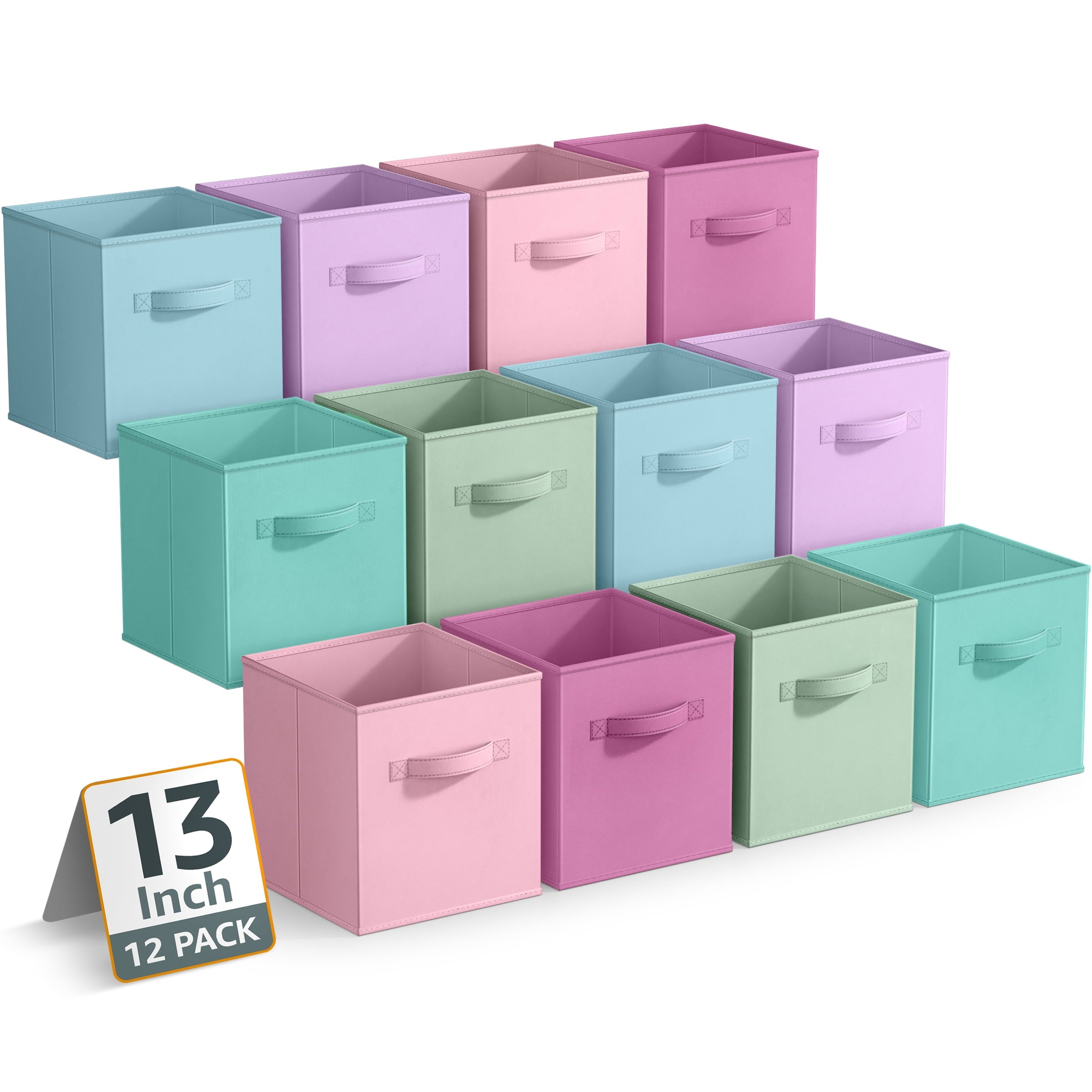 13 Inch Storage Bins - Sturdy Collapsible Fabric Storage Cubes with Handle - 12 Foldable Baskets for Organizing Cloth...