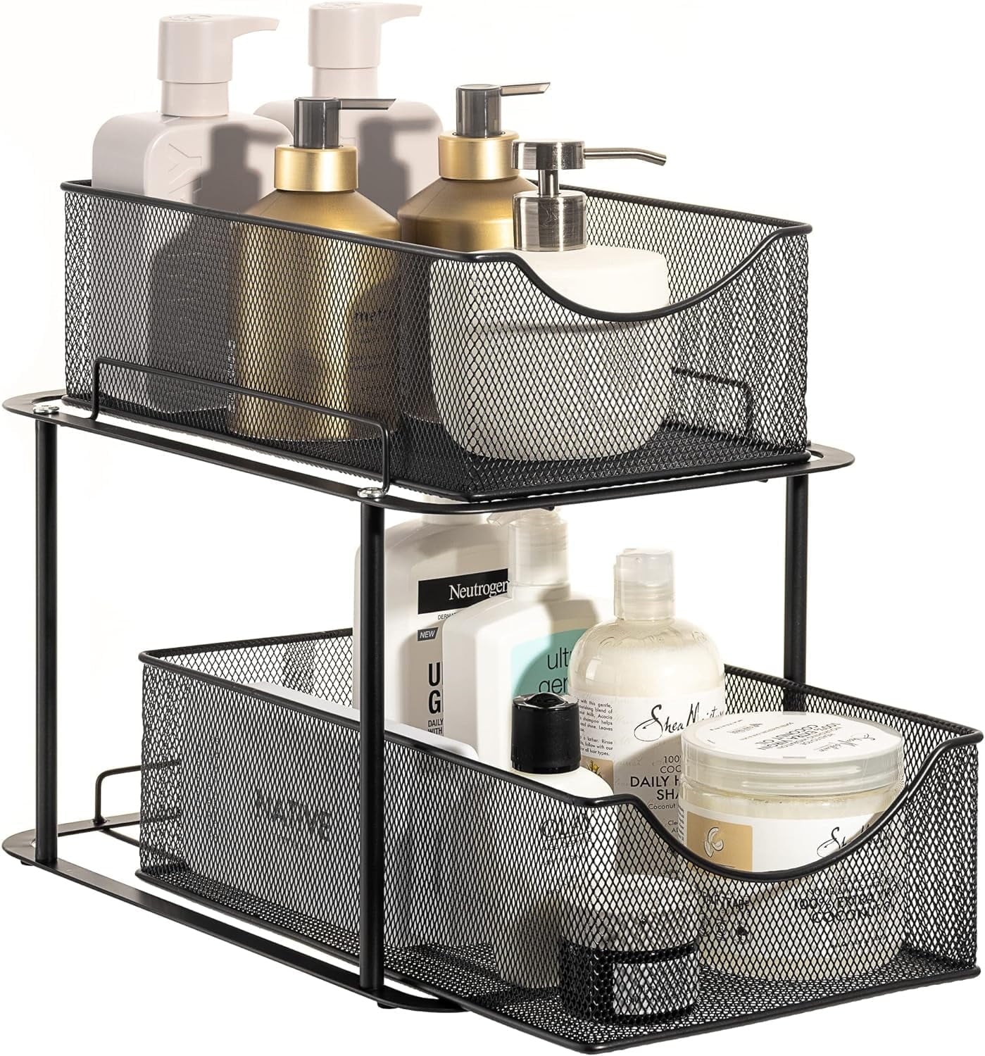 Sorbus 2-Tier Stackable and Drawer Organizer with Mesh Sliding Drawers, Black