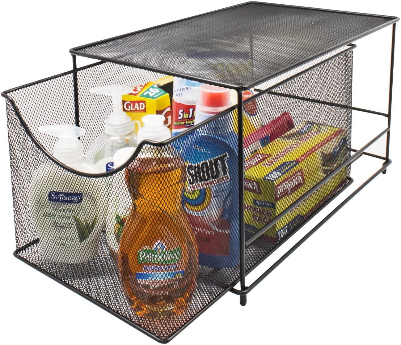 Cabinet Organizer Drawers — Mesh Storage Organizer with Pull Out Drawer (Black)