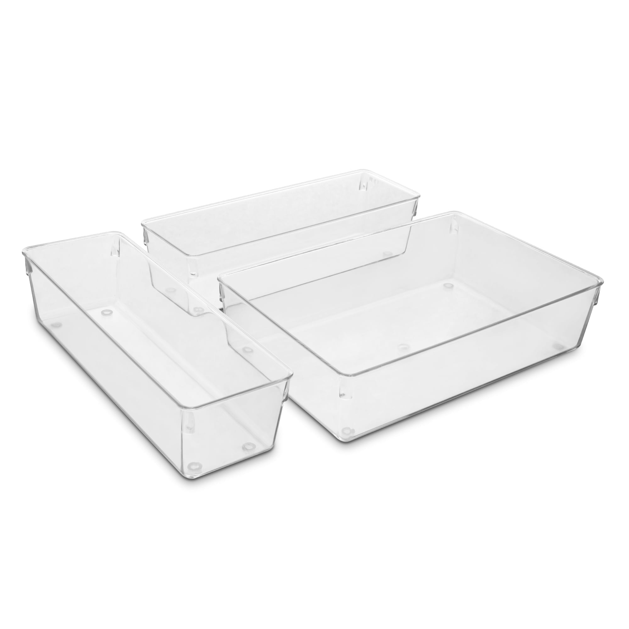 Sorbus Clear Drawer Organizer 3 Pack - Large Plastic Storage Trays and Dividers