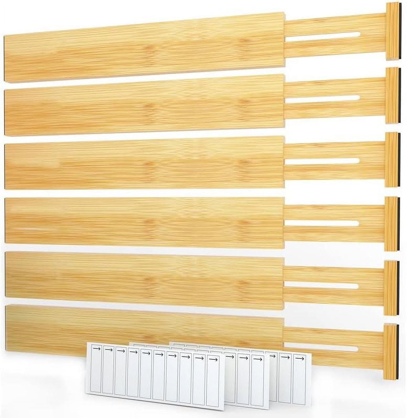 Bamboo Drawer Dividers with Labels, Kitchen Adjustable Drawer Organizers,6 Dividers (17-22 in)