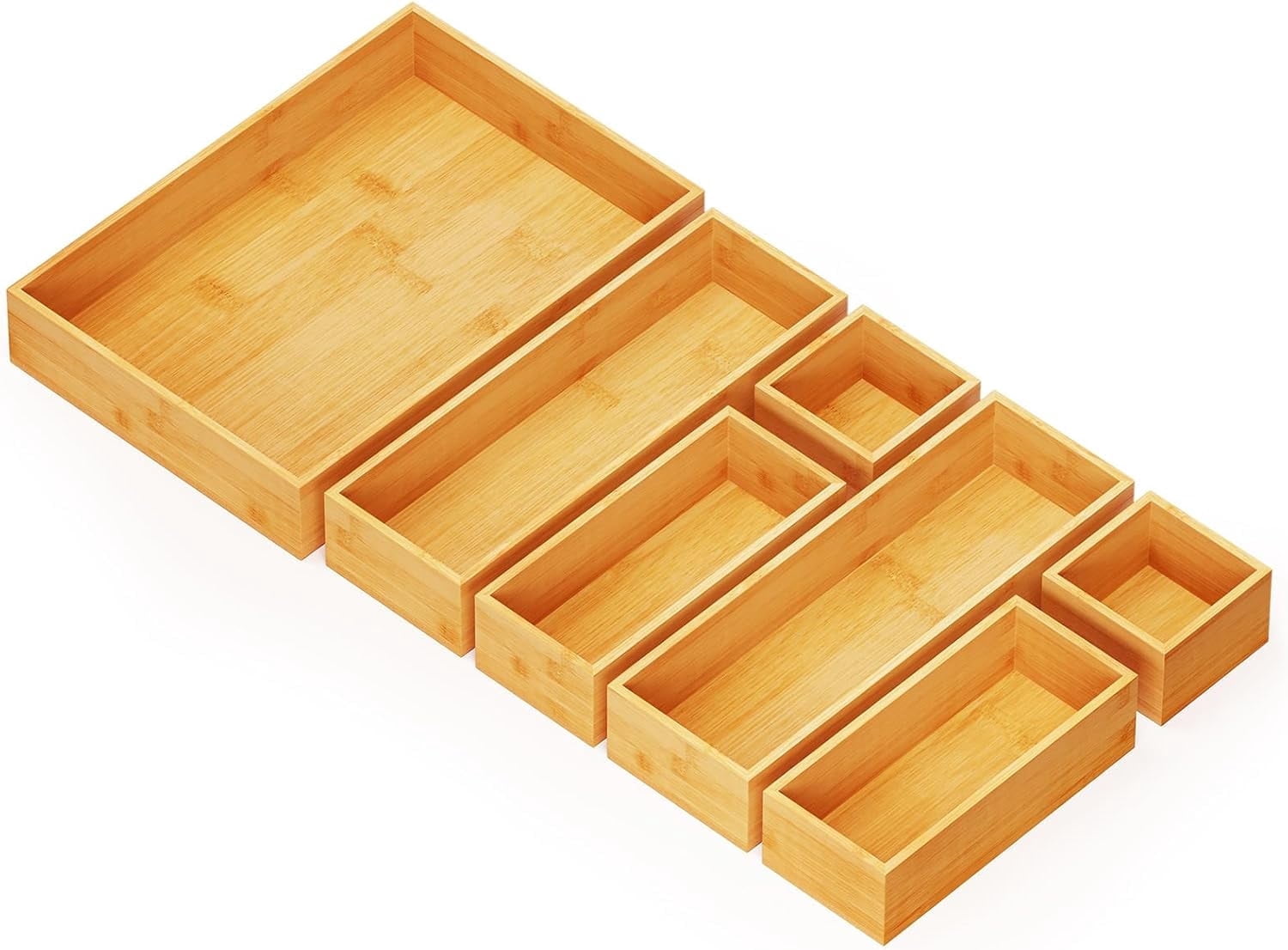 SpaceAid Bamboo Drawer Organizer Storage Boxes Set(7 Pack, Natural)