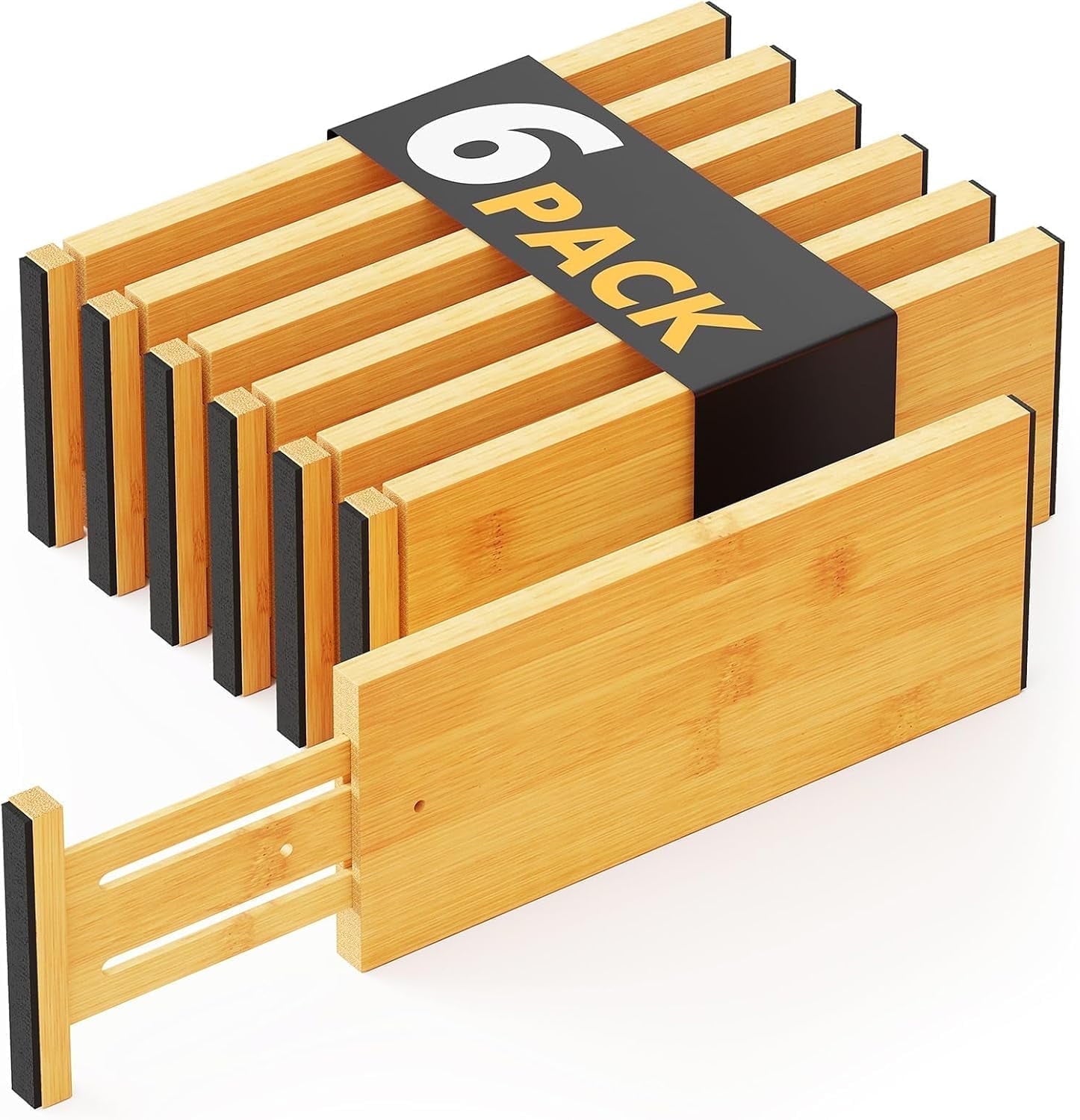 Bamboo Dresser Drawer Dividers 6 Pack, 4.65“ High Adjustable 12.5“-17” Drawer Organizers for Clothing