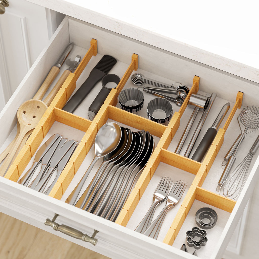 Bamboo Kitchen Organizer Drawer Dividers, Expandable(17-22 in), 17"L x 0.6"W x 2.6"H
