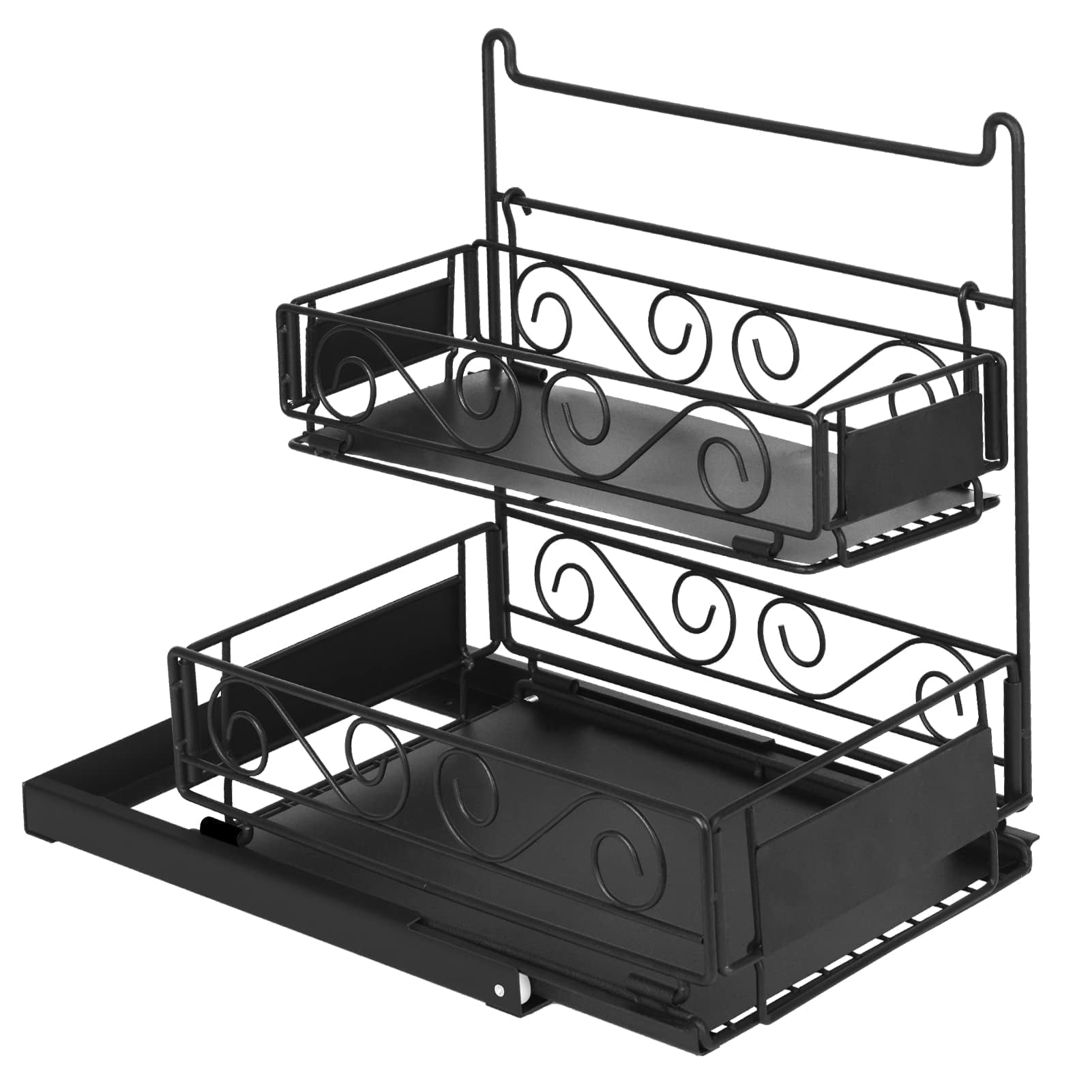 Bathroom Metal Under Sink Organizer, Kitchen Pull Out Counter Sliding Drawer Shelf, Black
