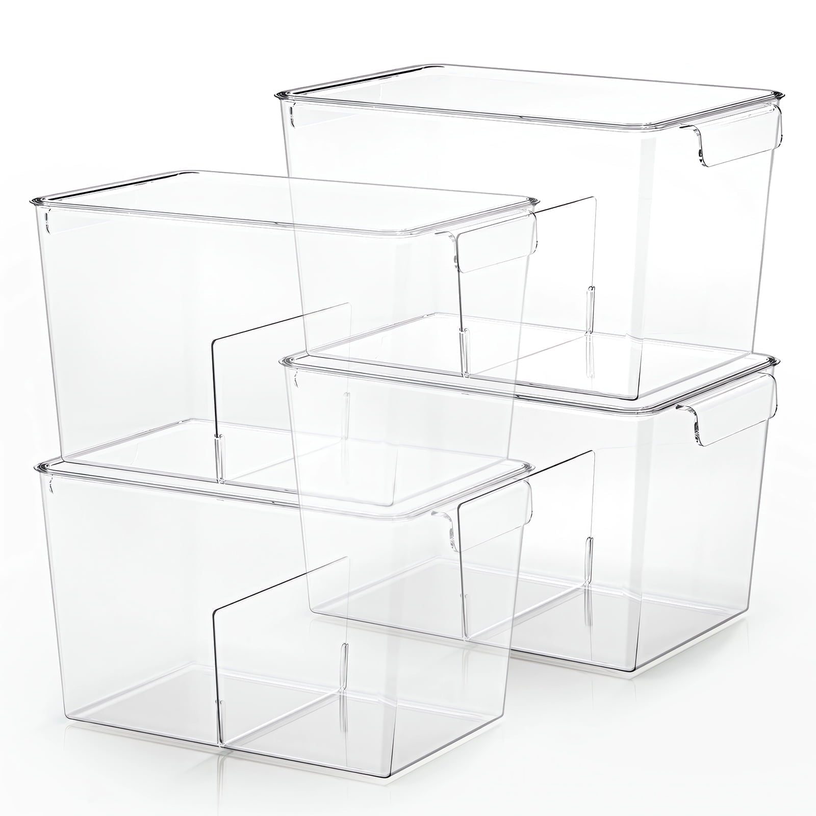 Stackable Clear Storage Bins with Lids, Large Plastic Storage Bins w Handle, Acrylic Pantry Organization and Storage for Kitchen, Fridge, Ca