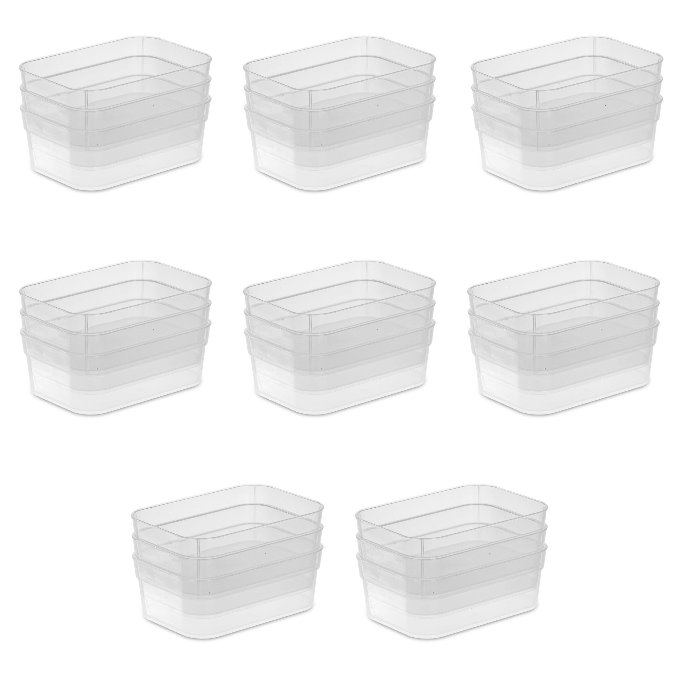 Set (3) Medium Storage Trays, Clear Plastic Open Bins, Drawer Organizers, 8 Count