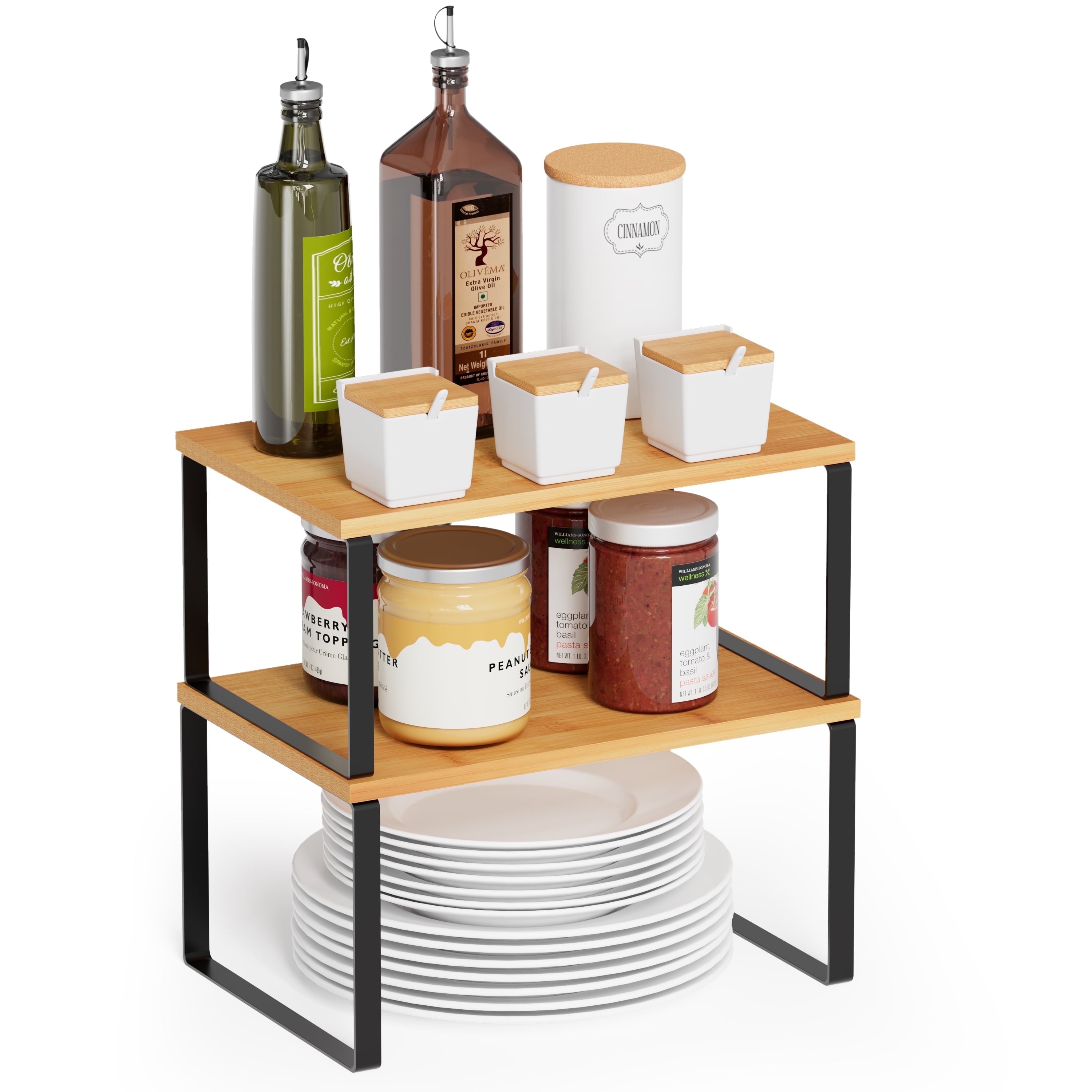 Bamboo Cabinet Shelf Organizers, 2 Pack, Black