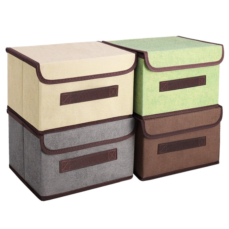 Topekada 4 Pack Fabric Storage Bins with Lid & Handles, 10.47" x 7.48" x 6.22" Large Foldable Storage Basket with Handles, Stackable for Clo