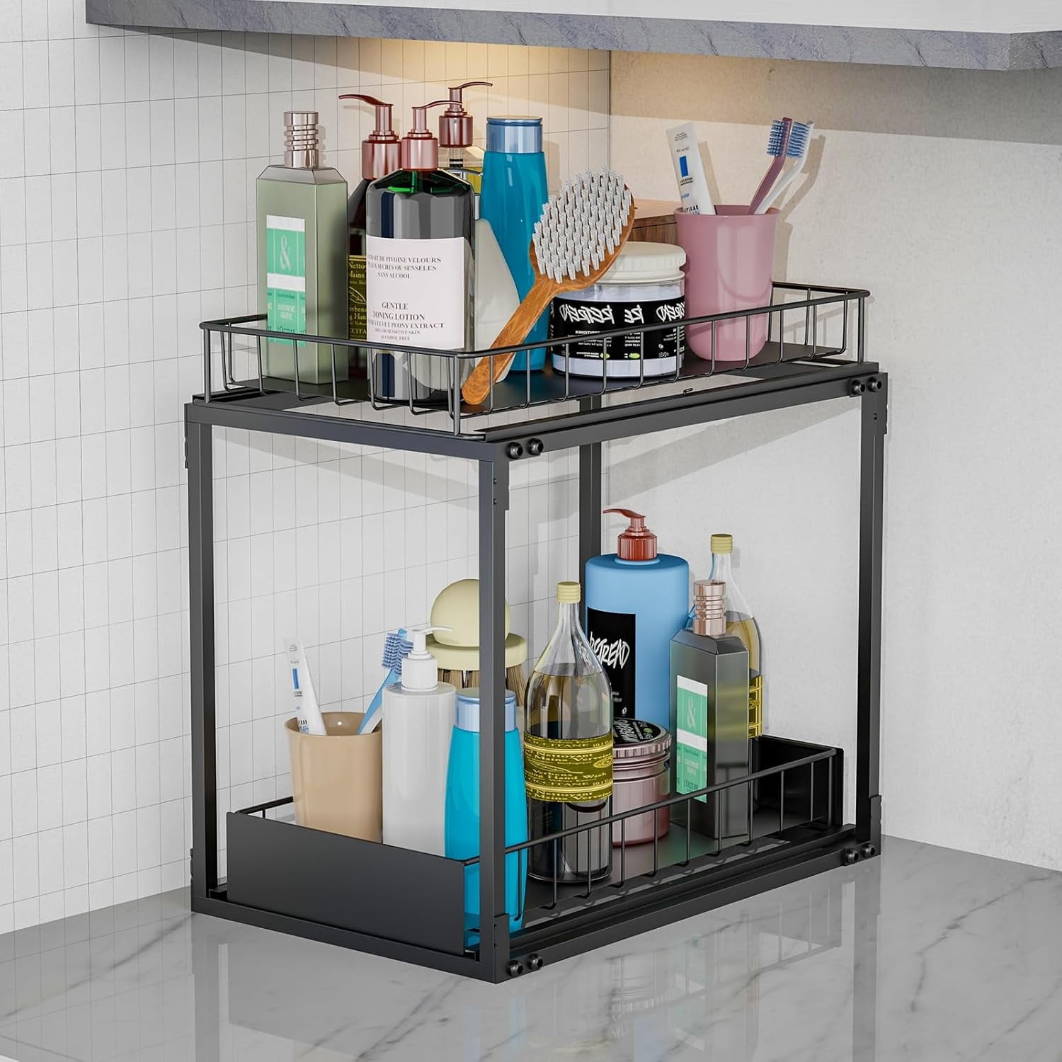 Organizer, 2 Tier Pull Out Shelves