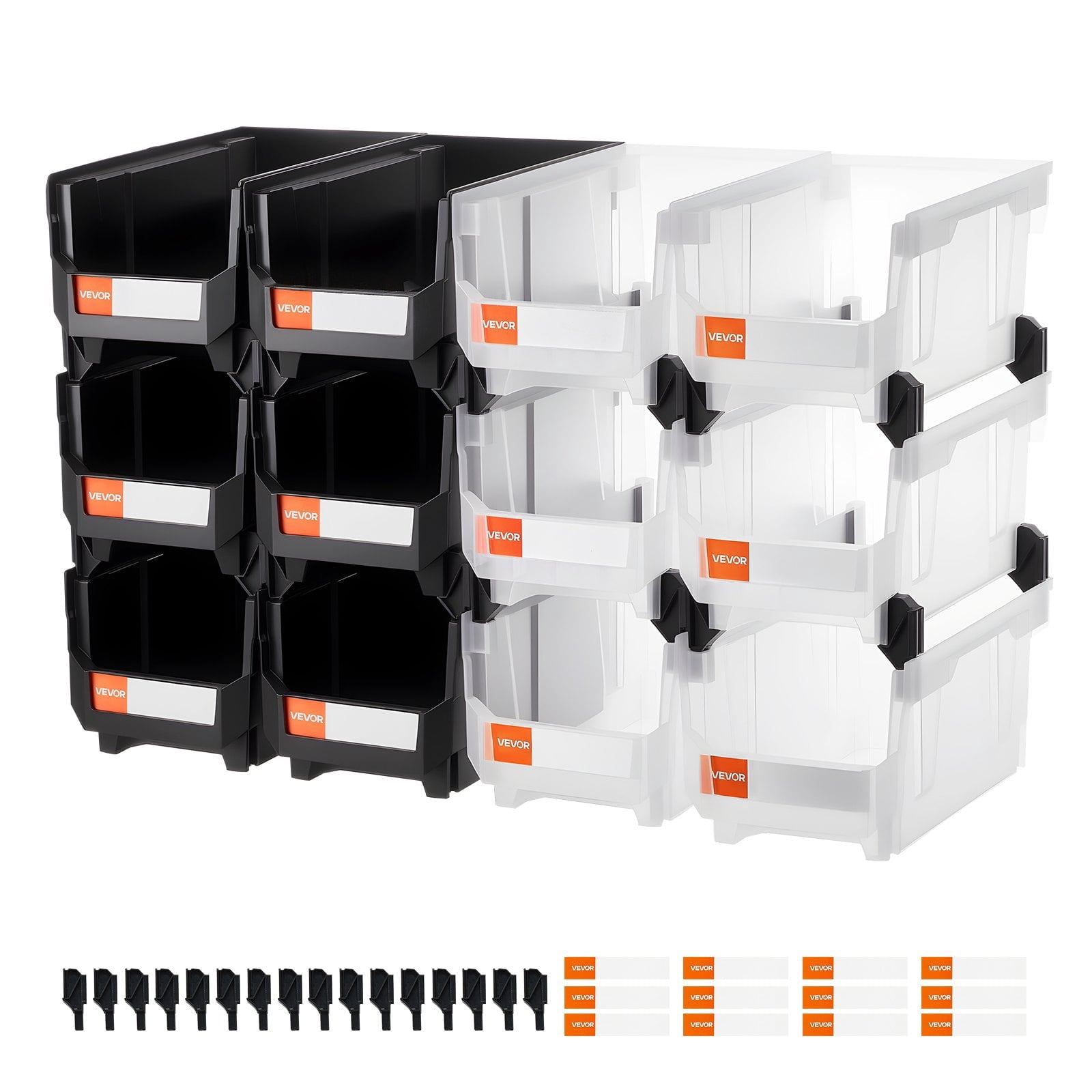 VEVOR Plastic Stackable Storage Bins, 14.8 x 8.5 x 7.1 inch (12 Pack), Plastic Containers for Organizing & Storage Bins for Garage, Small Pa