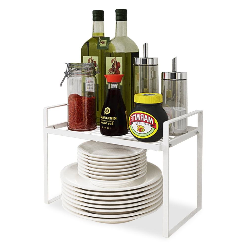 White Kitchen Metal Shelf, Cabinet Storage Rack, Countertop Organizer, Pantry Shelf for Cupboard, Plate, Dish, Bathro...