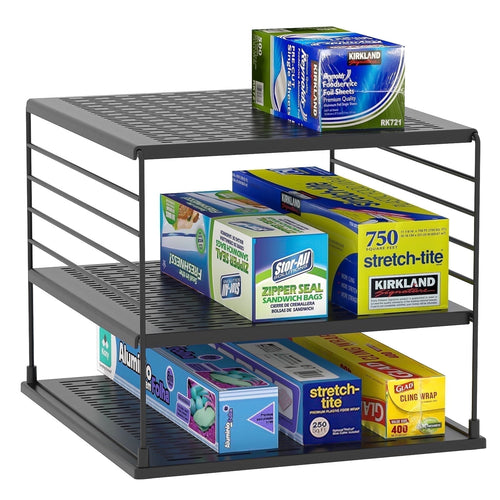 YTCYKJ Adjustable Shelf Storage , Pantry Organizer, Divided Compartment Holder for Aluminum Foil, Wraps & Baggie Boxes, Black