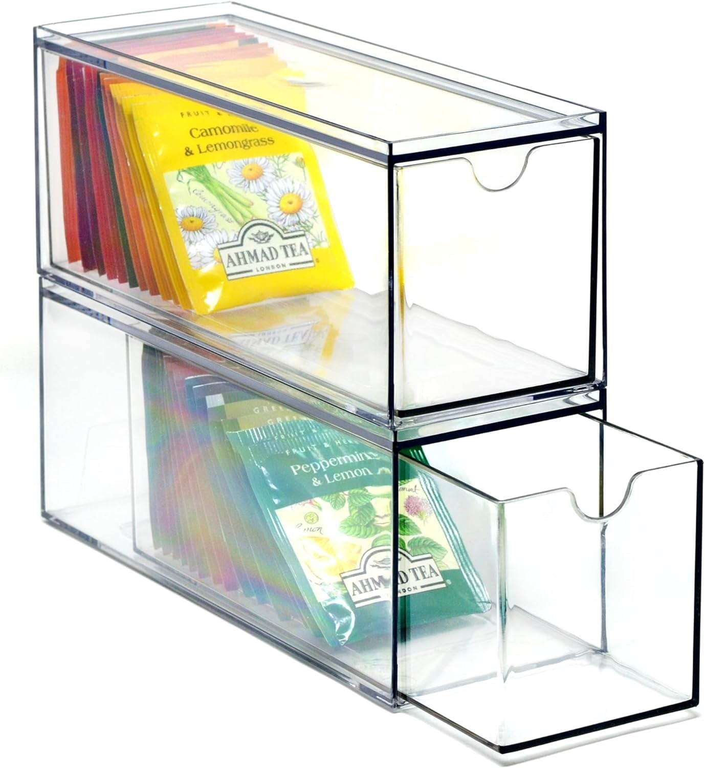 3 Drawers Plastic Kitchen Pantry Stackable Storage Organizer, Plastic Tea Packet Organizers, Stackable Tea Bag Holder...