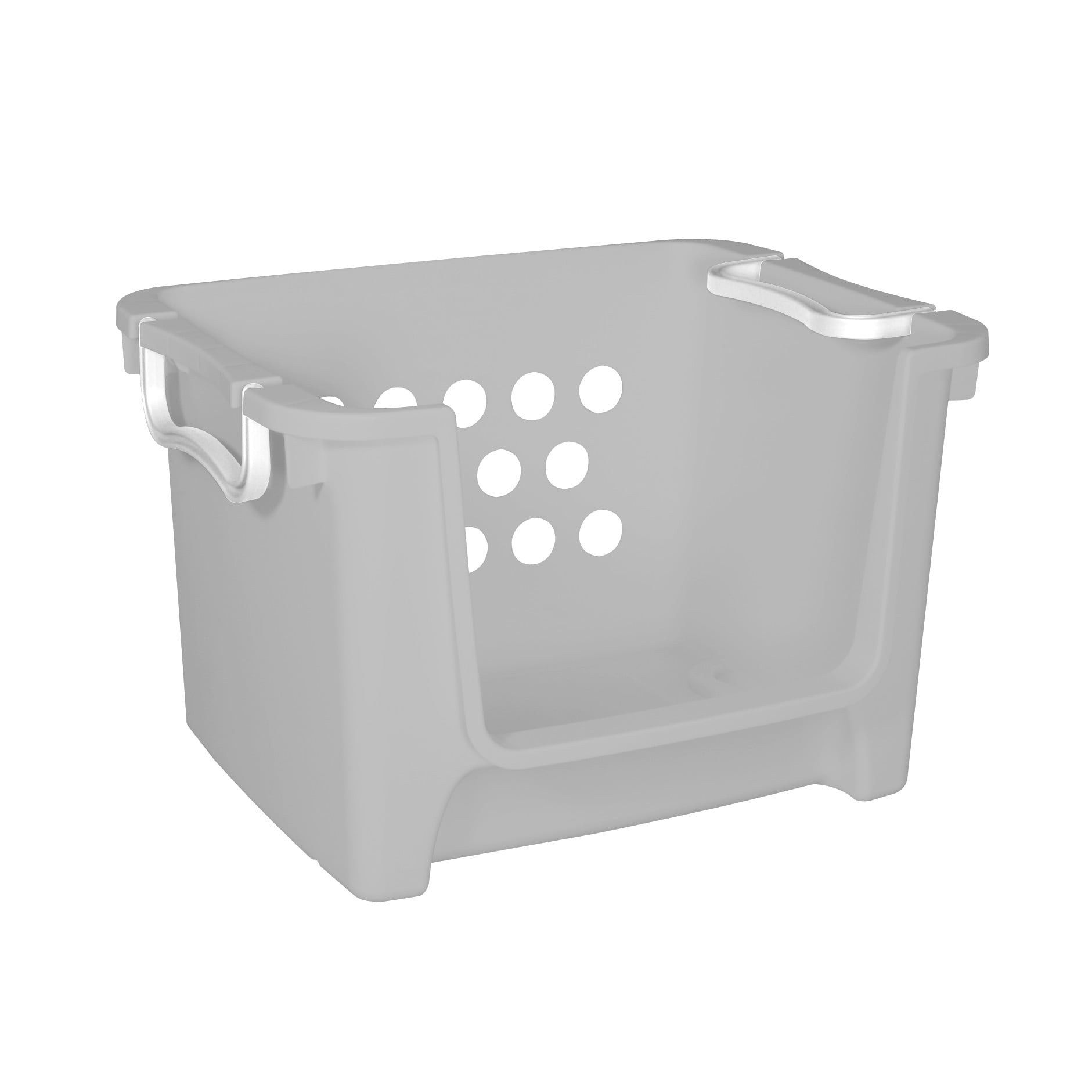 Kids Grey Open Front Stacking Toy Storage Bin with Handles, Grey