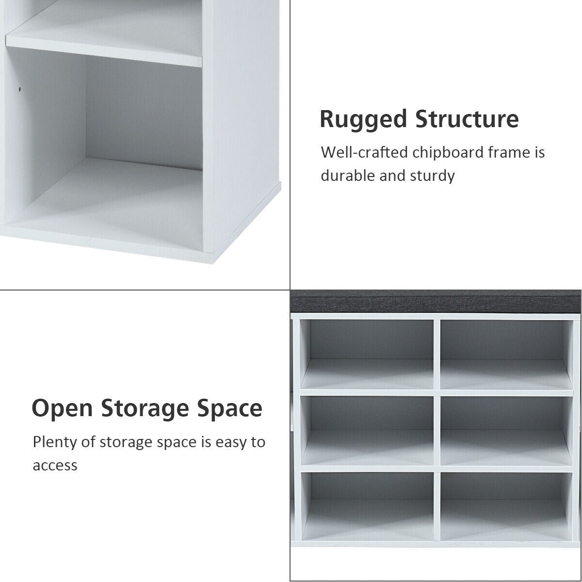 Entryway Padded Shoe Storage Bench 10-Cube Organizer Bench Adjustable White - Image 4