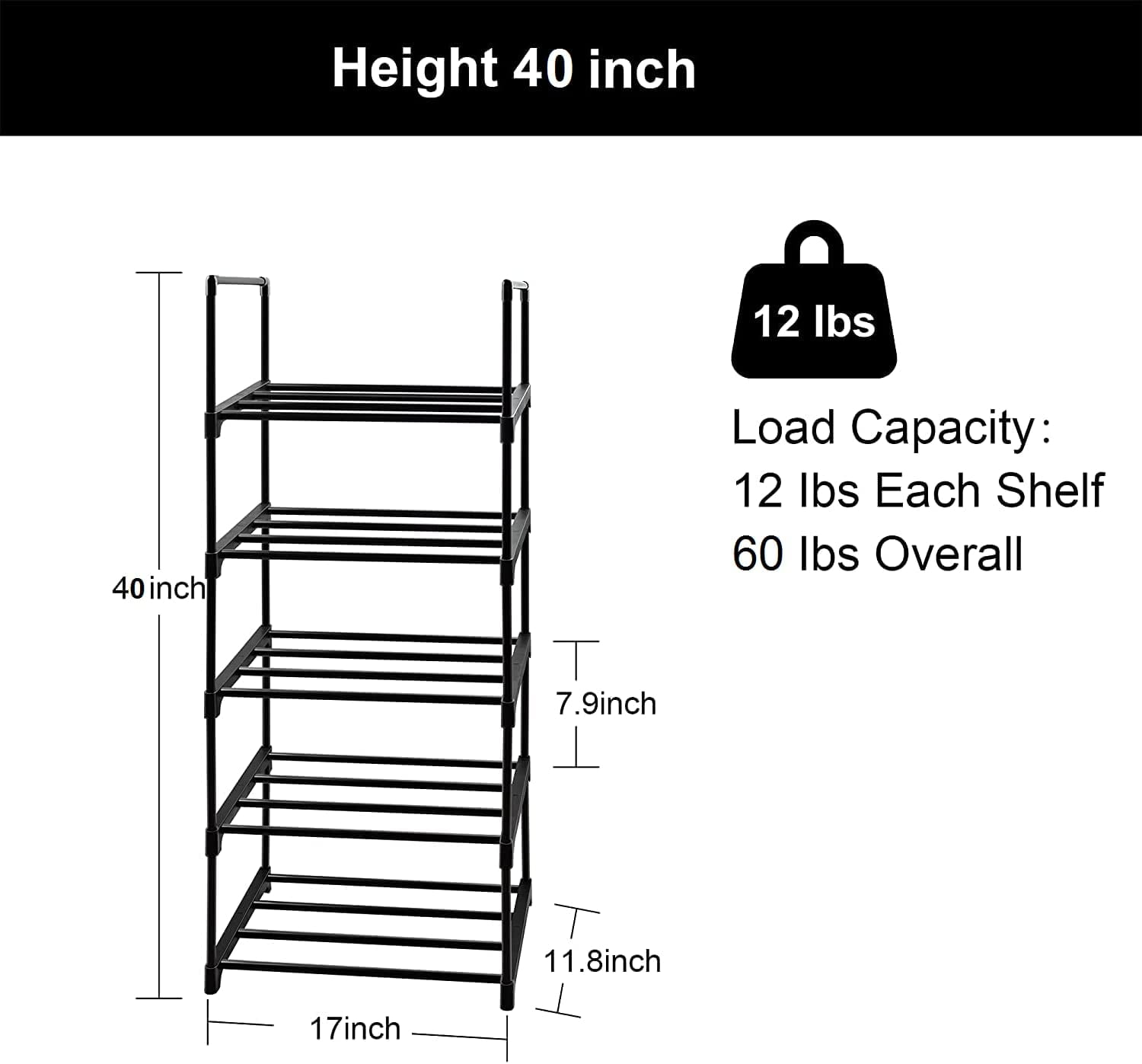 Shoe Rack 5 Tier Tall Shoe Storage Organizer, 5 Tier Metal Sturdy Shoe Rack, Narrow Shelf Organizer for Entryway, Clo... - Image 2