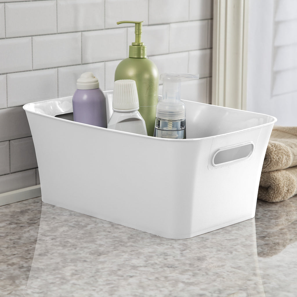 Medium White Plastic Storage Bin, 13.8 in x 9.5 in x 5.8 in - Image 5