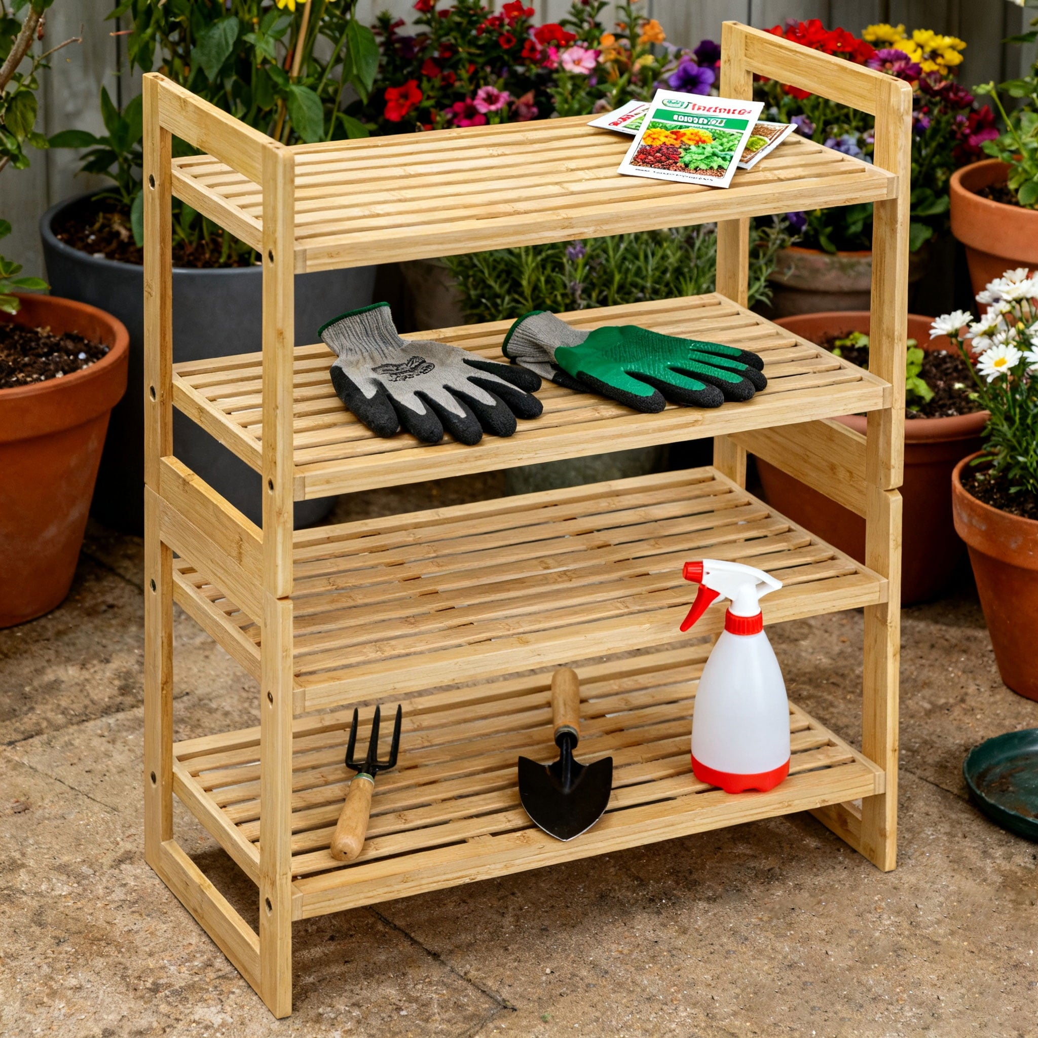 Bamboo Shoe Rack Kit, 4-Tier Bamboo Shoe Storage Organizer, Holds Up to 300 lb, for Entryway Bathroom Bedroom, Free Standing Shoe Racks for - Image 3