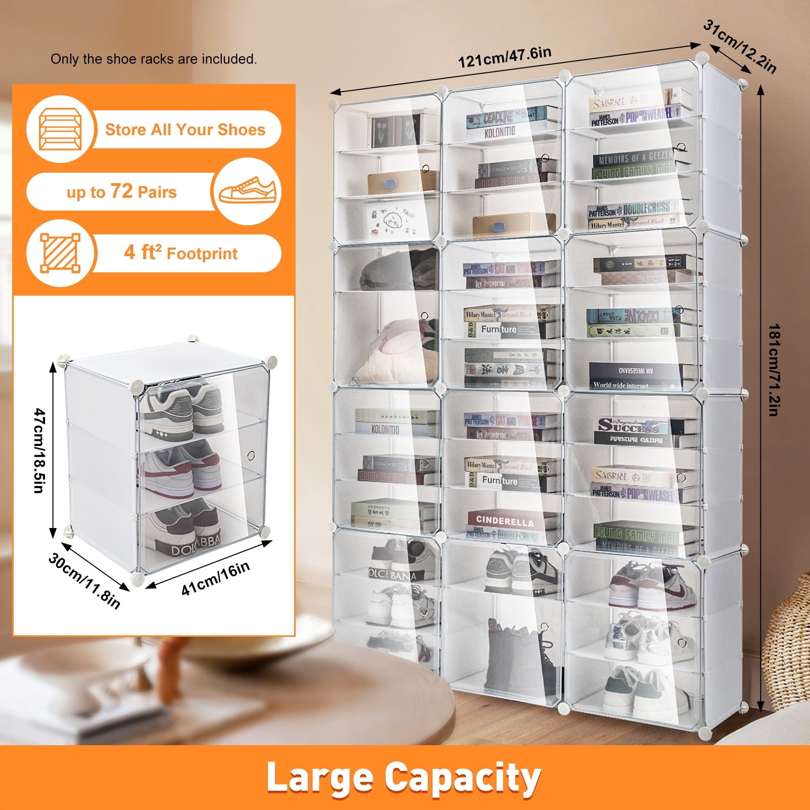 36 72 Pairs Modular Plastic Shoe Storage Cabinet Boxes, 12 Tiers Shoe Rack Shelf Tower Stand Shoe Storage Organizer f... - Image 3