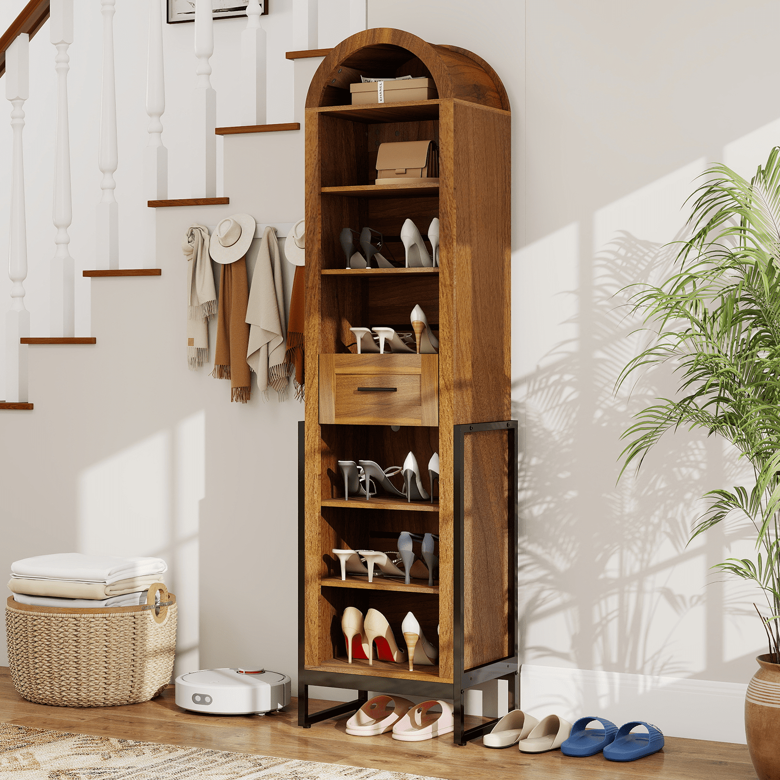 ELECWISH Shoe Storage Cabinet with Adjustable Shelves, 7 Tier Shoe Rack with Large Drawer, Tall Freestanding Shoe Organizer Cabinet for Entr - Image 3