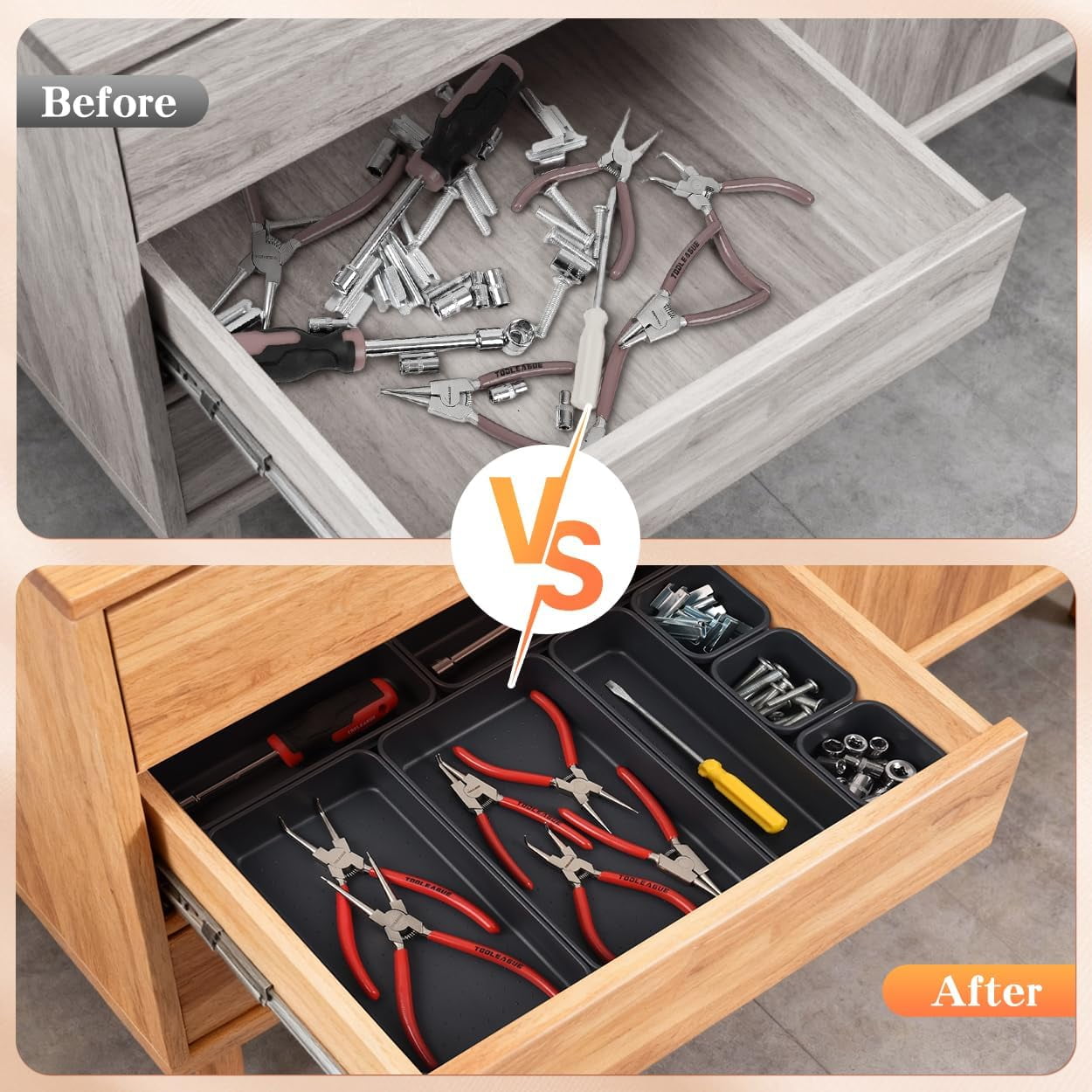 8 count Drawer Organizer, 3 Sizes Versatile Desk Drawer Organizer Trays, Drawer Dividers, Organization and Storage Bi... - Image 3