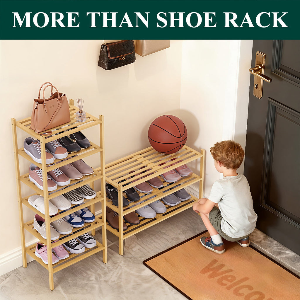 3-Tier Shoe Rack , Stackable Bamboo Shoe Rack Organizer, Shoe Storage for Closet, Entryway, Bedroom and Wall, Natural - Image 6