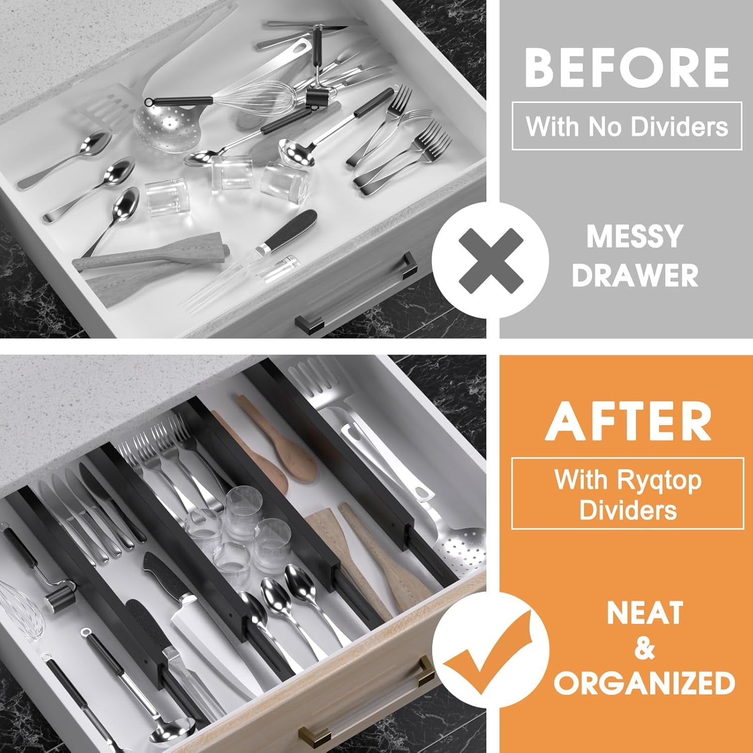 Bamboo Drawer Dividers,17-22" Adjustable Kitchen Drawer Organizer for Clothes,4 Pack Expandable Drawer Organization S... - Image 2