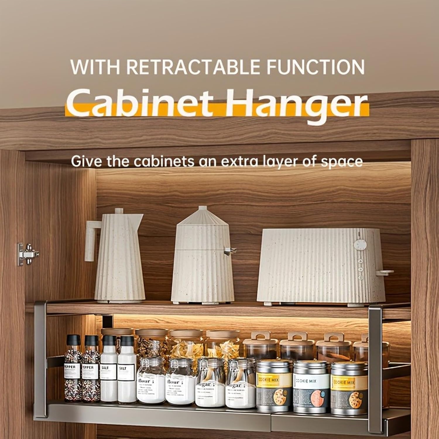Adjustable Under-Cabinet Storage Basket Organizer, Heavy Duty Shelf for Kitchen Pantry, White - Image 4