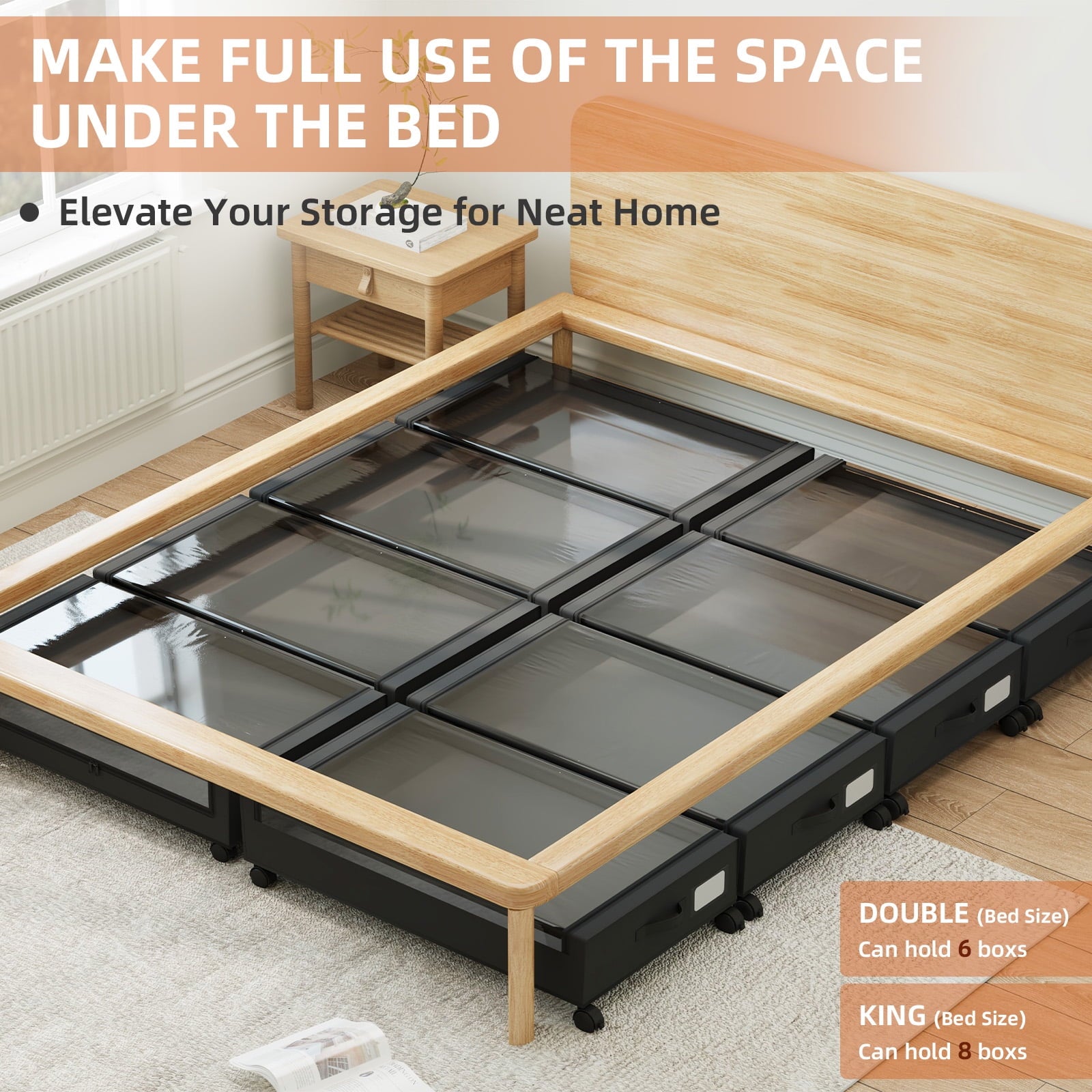 Under Bed Storage with Wheels, 2 Pack Under Bed Storage Containers with Clear Lid and Handles, Storage Organizer Bins - Image 2