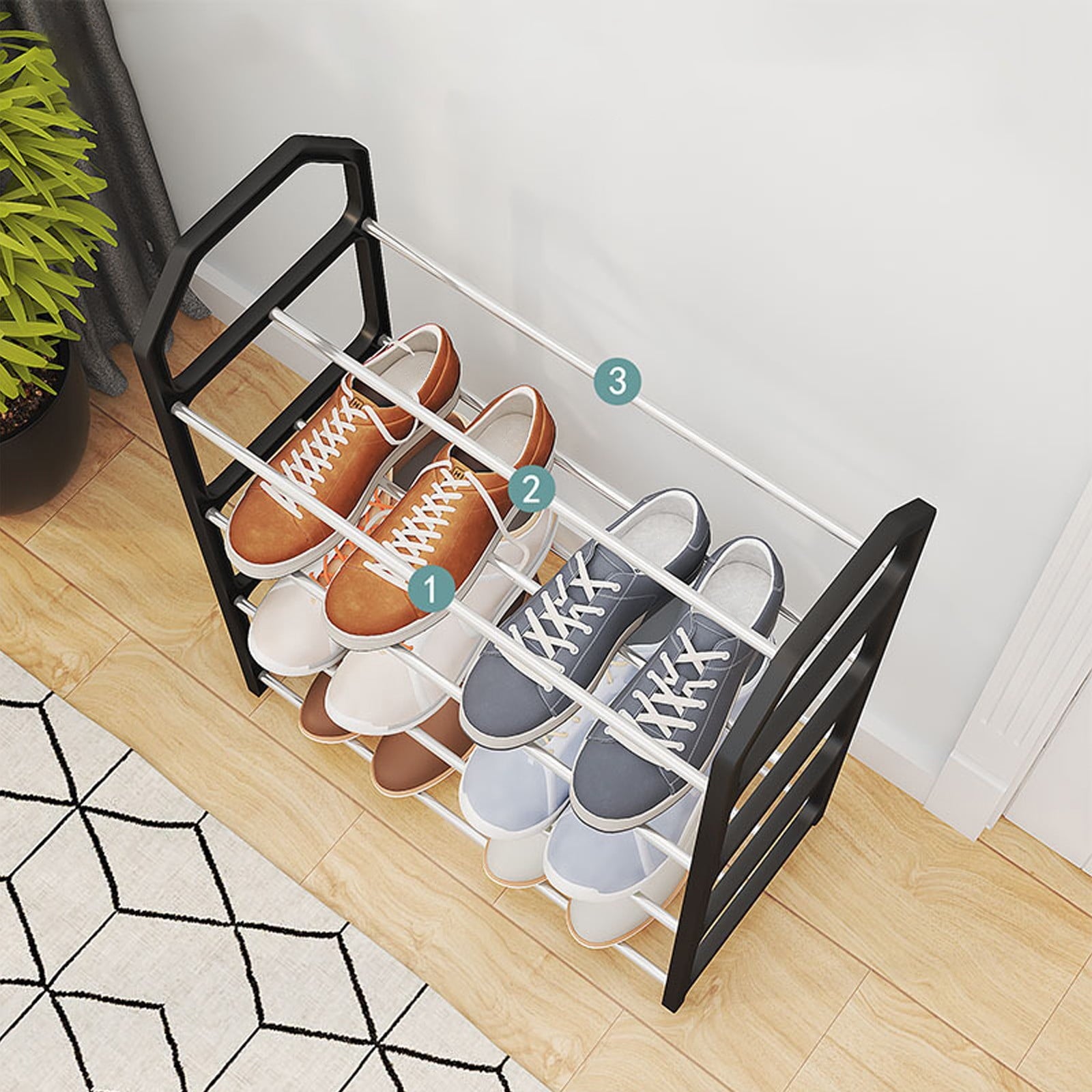 4-Tier Entryway Shoe Rack with Handrail - Compact Small Shoe Storage Organizer for Home Doorway & Entry Hall ( Black ) - Image 4