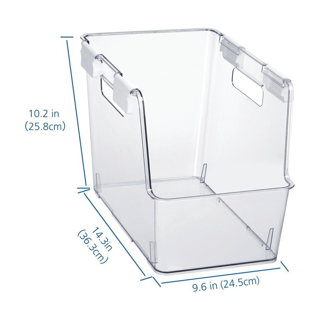 Small Clear Plastic Stackable Bin for Closet with White Latches - Image 3