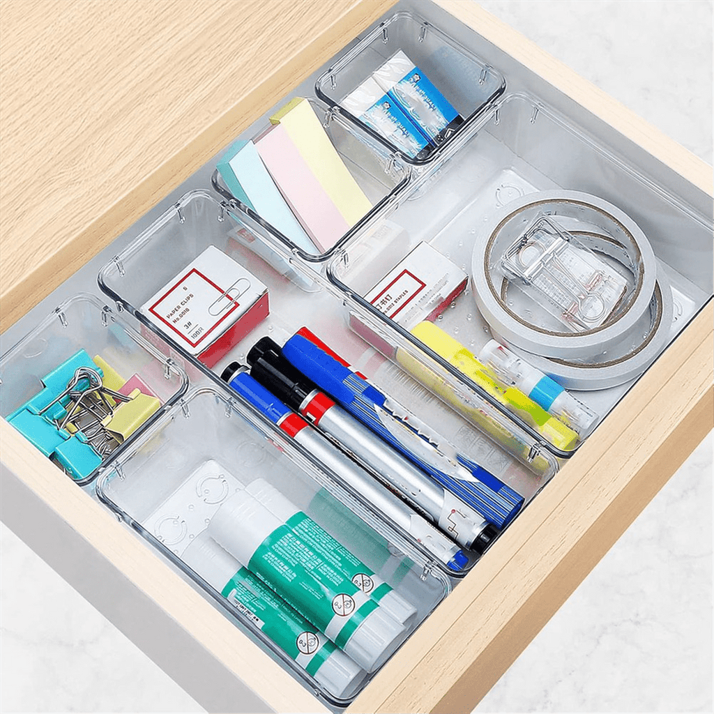 16-Piece Set, 5 Different Sized Bathroom and Kitchen Storage Trays, Transparent Storage Boxes - Image 2